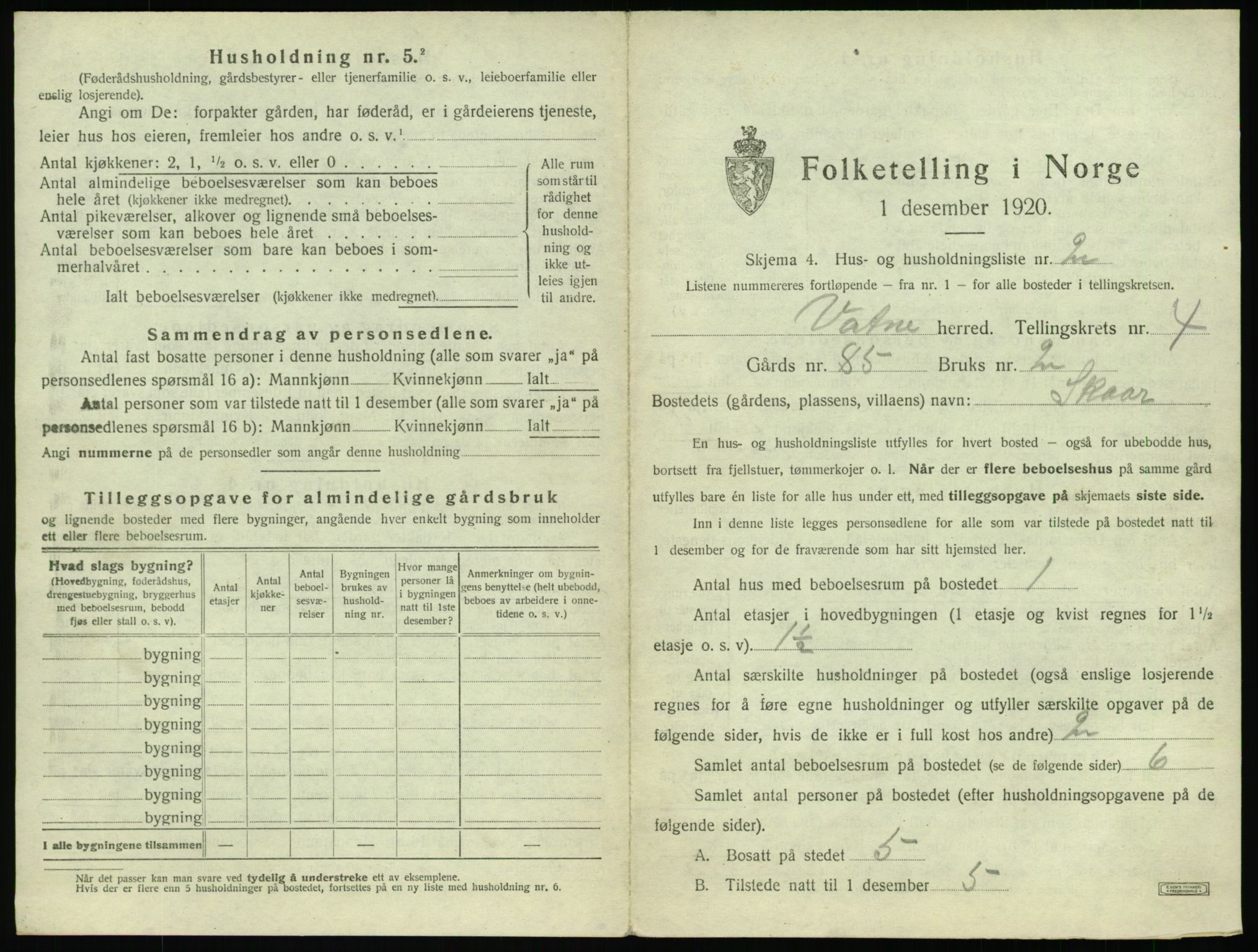 SAT, 1920 census for Vatne, 1920, p. 246