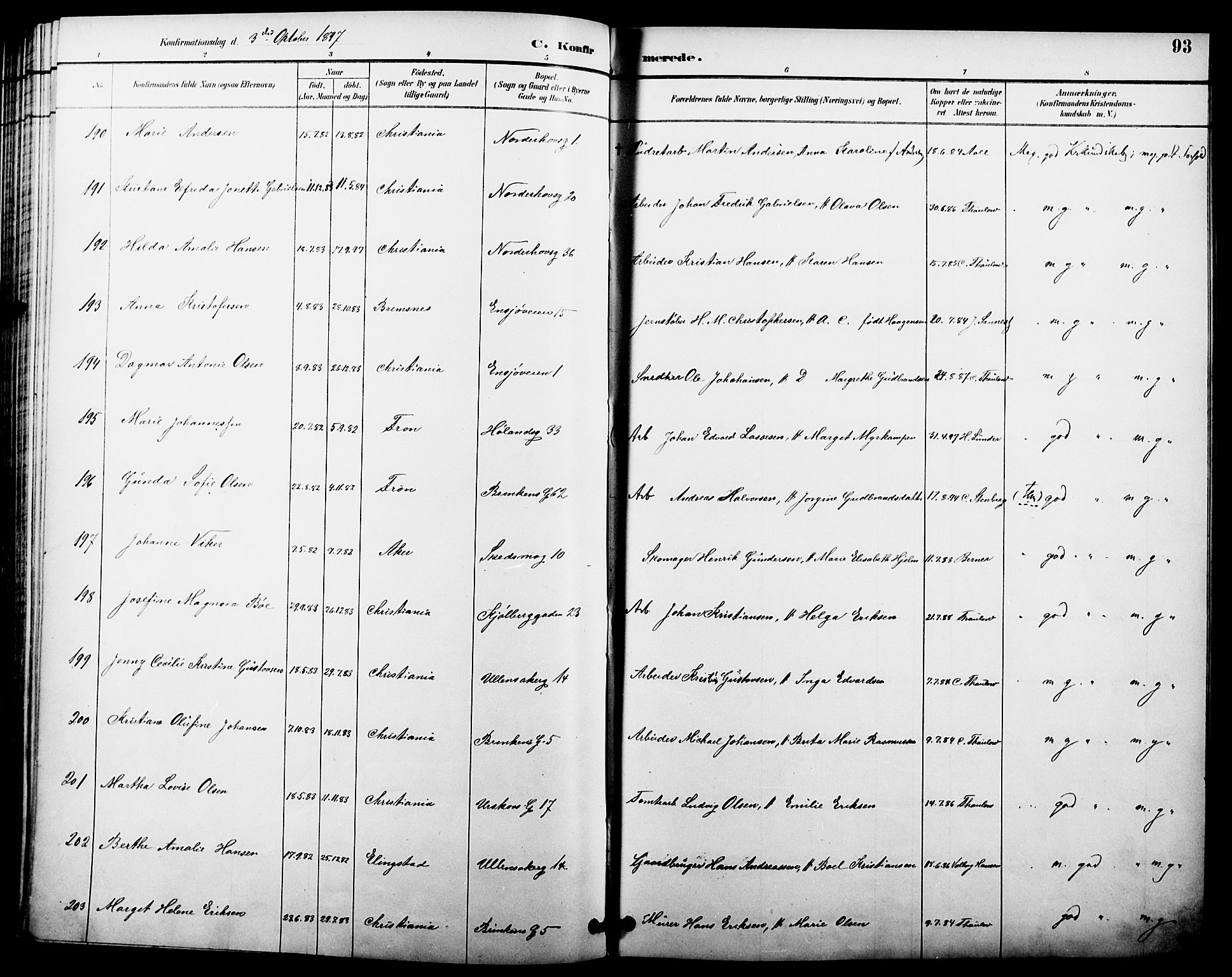 Kampen prestekontor Kirkebøker, AV/SAO-A-10853/F/Fa/L0008: Parish register (official) no. I 8, 1892-1902, p. 93