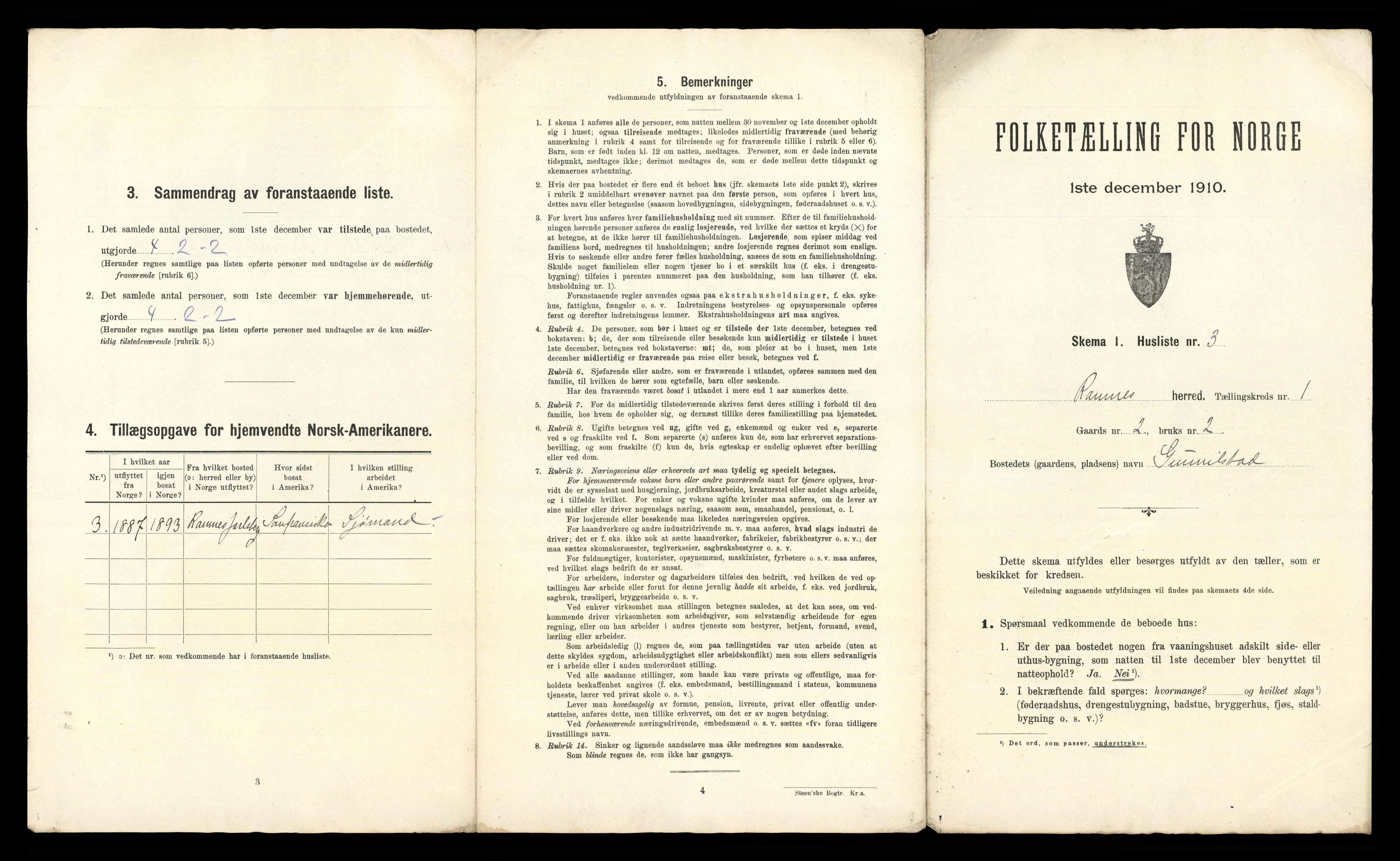 RA, 1910 census for Ramnes, 1910, p. 40
