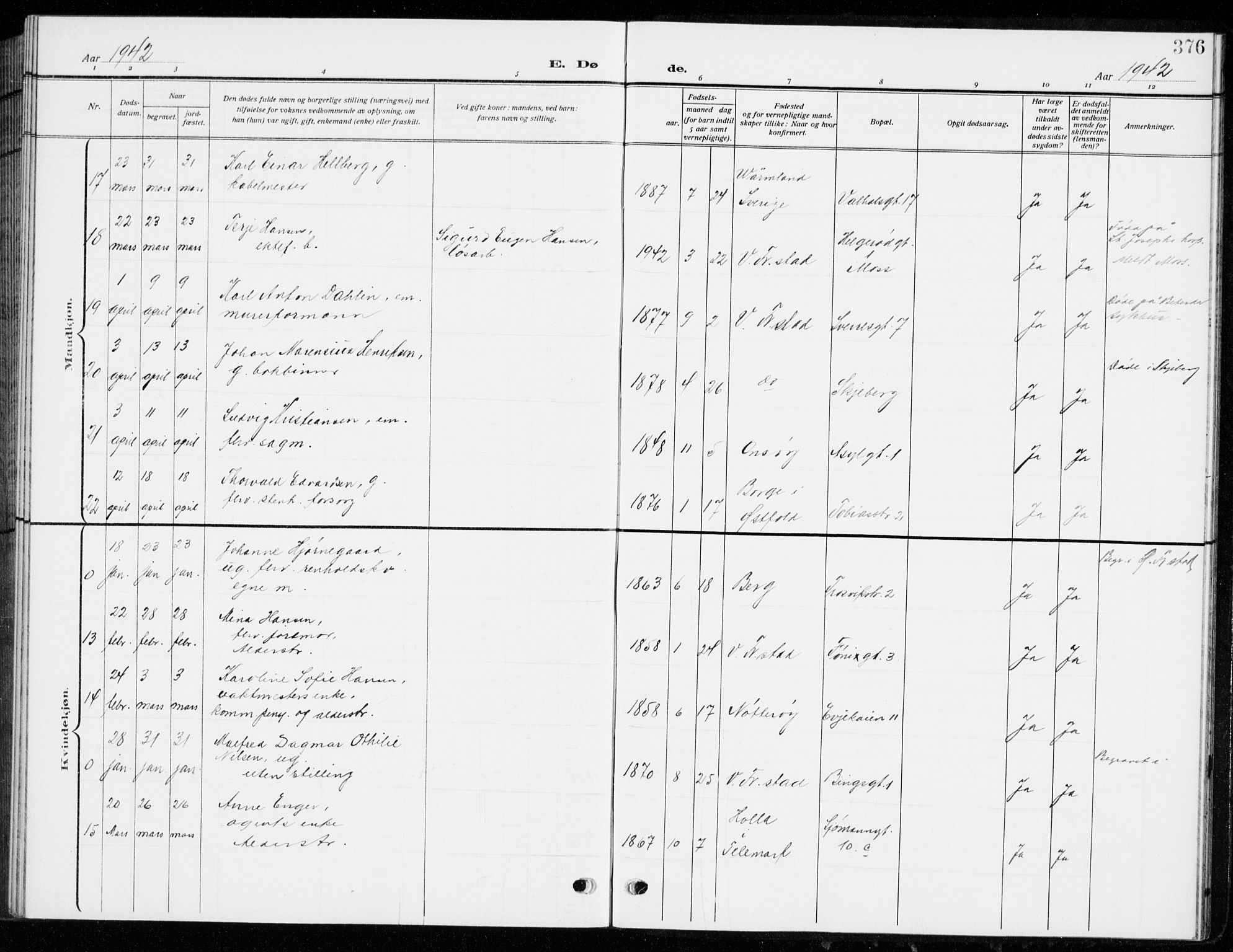 Fredrikstad domkirkes prestekontor Kirkebøker, AV/SAO-A-10906/G/Ga/L0004: Parish register (copy) no. 4, 1910-1944, p. 376