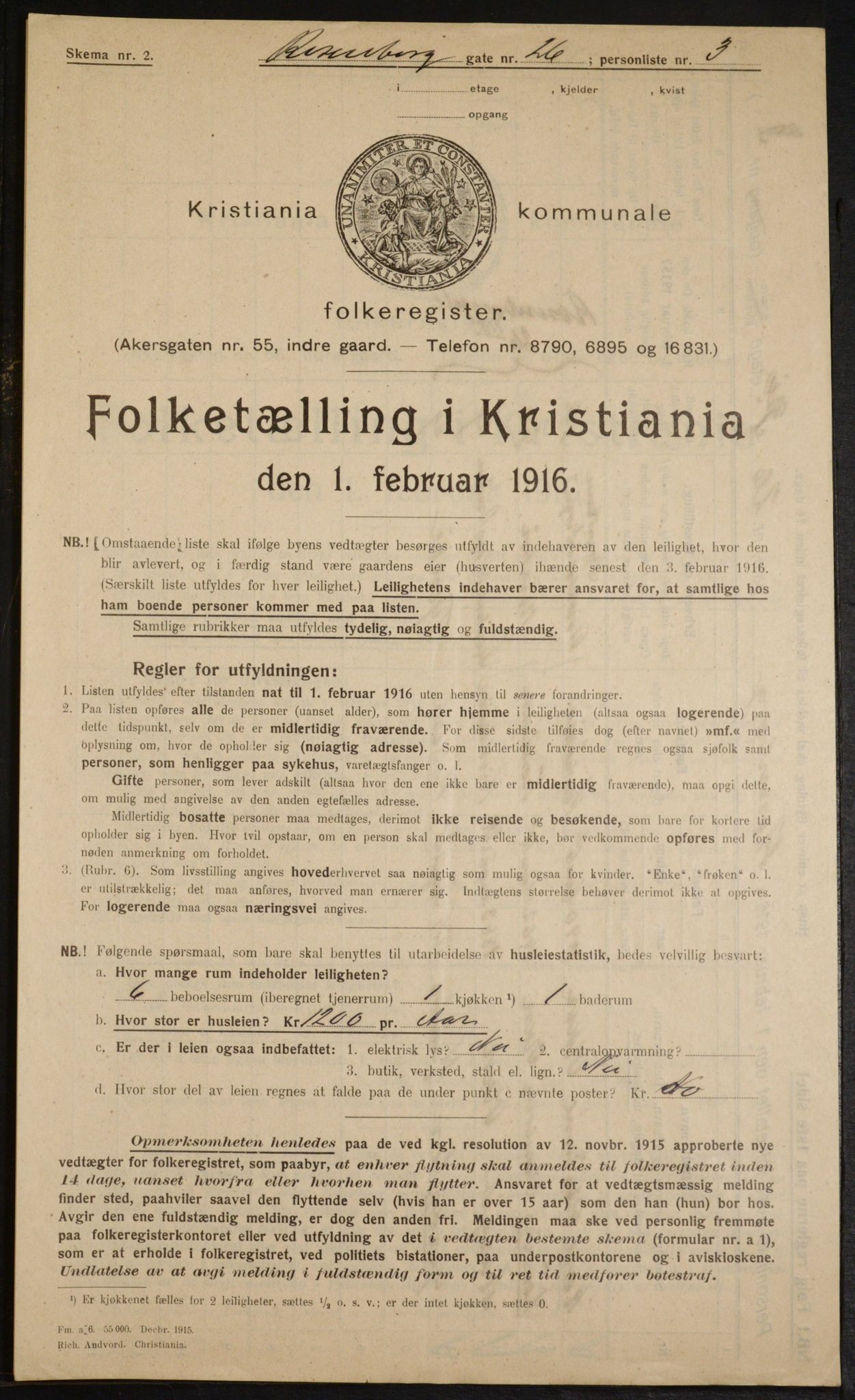 OBA, Municipal Census 1916 for Kristiania, 1916, p. 85826