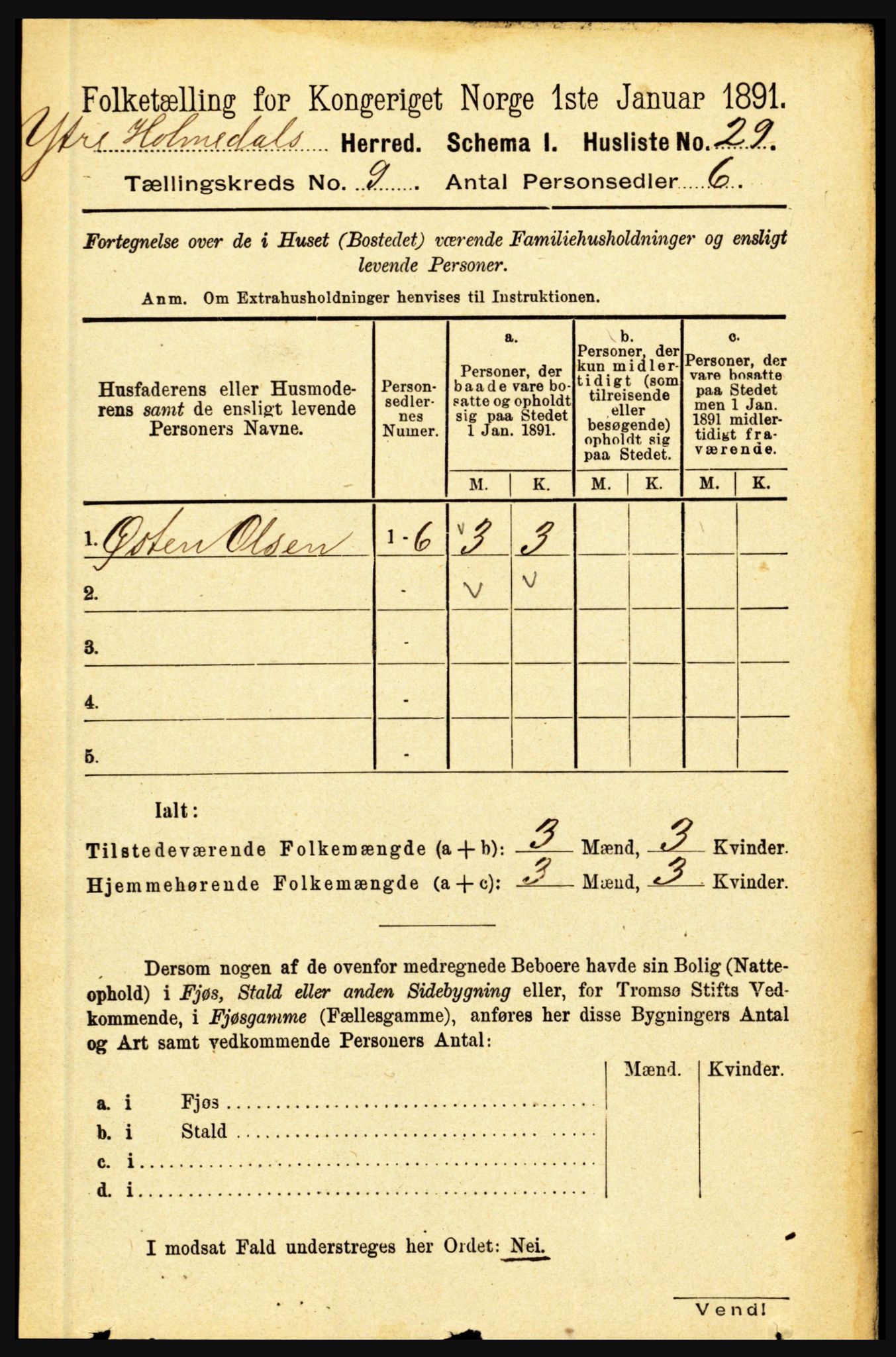 RA, 1891 census for 1429 Ytre Holmedal, 1891, p. 2037