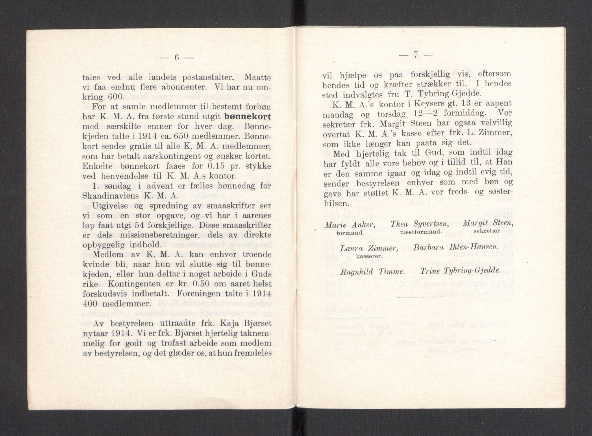 Kvinnelige Misjonsarbeidere, AV/RA-PA-0699/F/Fa/L0001/0007: -- / Årsmeldinger, trykte, 1906-1915