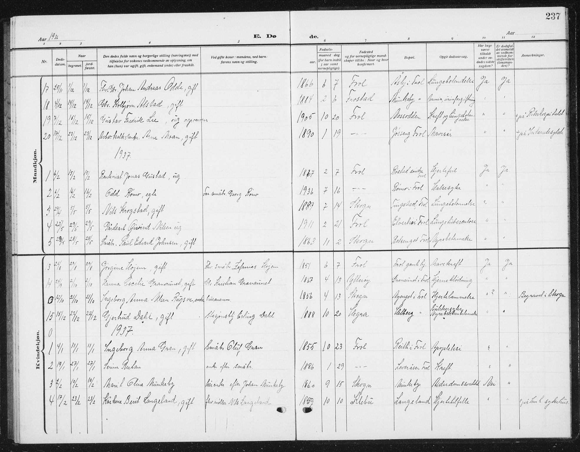 Ministerialprotokoller, klokkerbøker og fødselsregistre - Nord-Trøndelag, SAT/A-1458/721/L0209: Parish register (copy) no. 721C02, 1918-1940, p. 237
