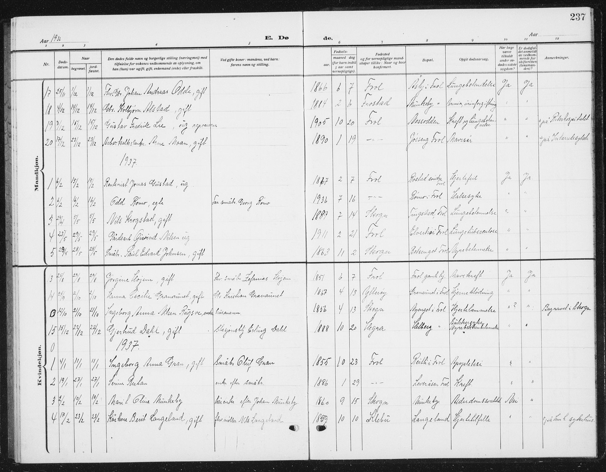 Ministerialprotokoller, klokkerbøker og fødselsregistre - Nord-Trøndelag, AV/SAT-A-1458/721/L0209: Parish register (copy) no. 721C02, 1918-1940, p. 237