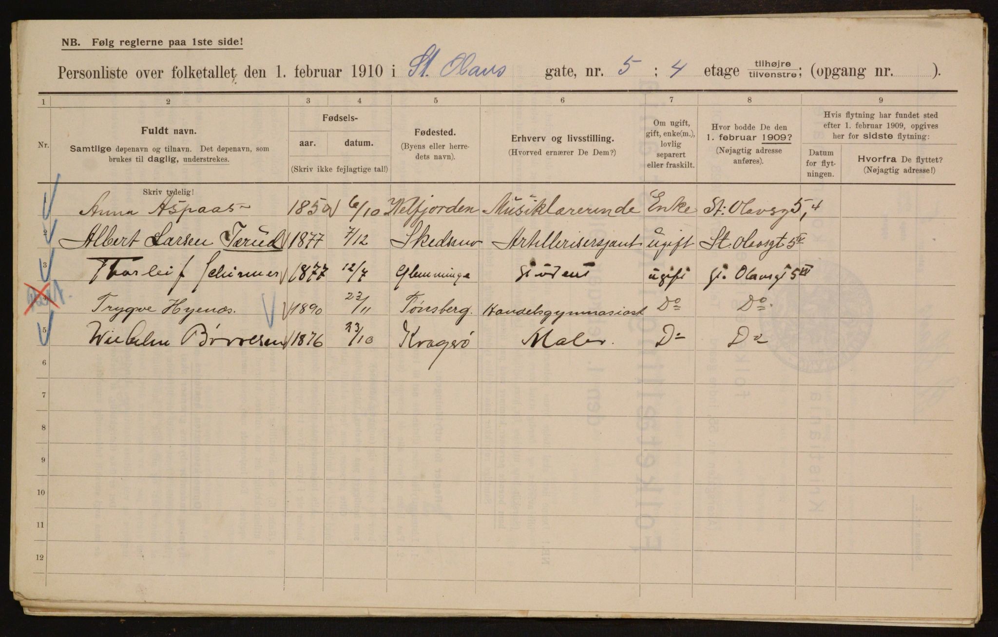 OBA, Municipal Census 1910 for Kristiania, 1910, p. 84127