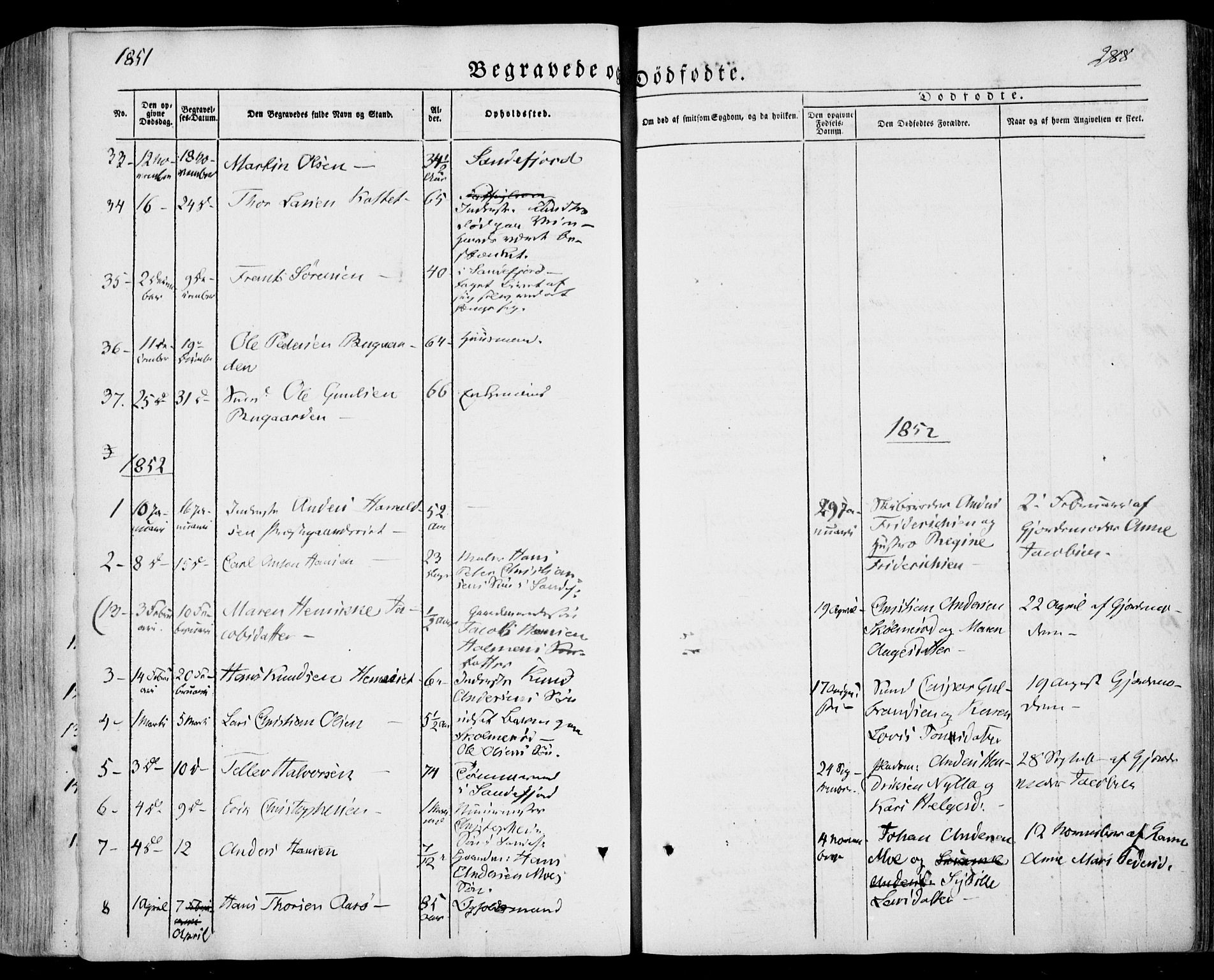 Sandar kirkebøker, SAKO/A-243/F/Fa/L0006: Parish register (official) no. 6, 1847-1860, p. 288