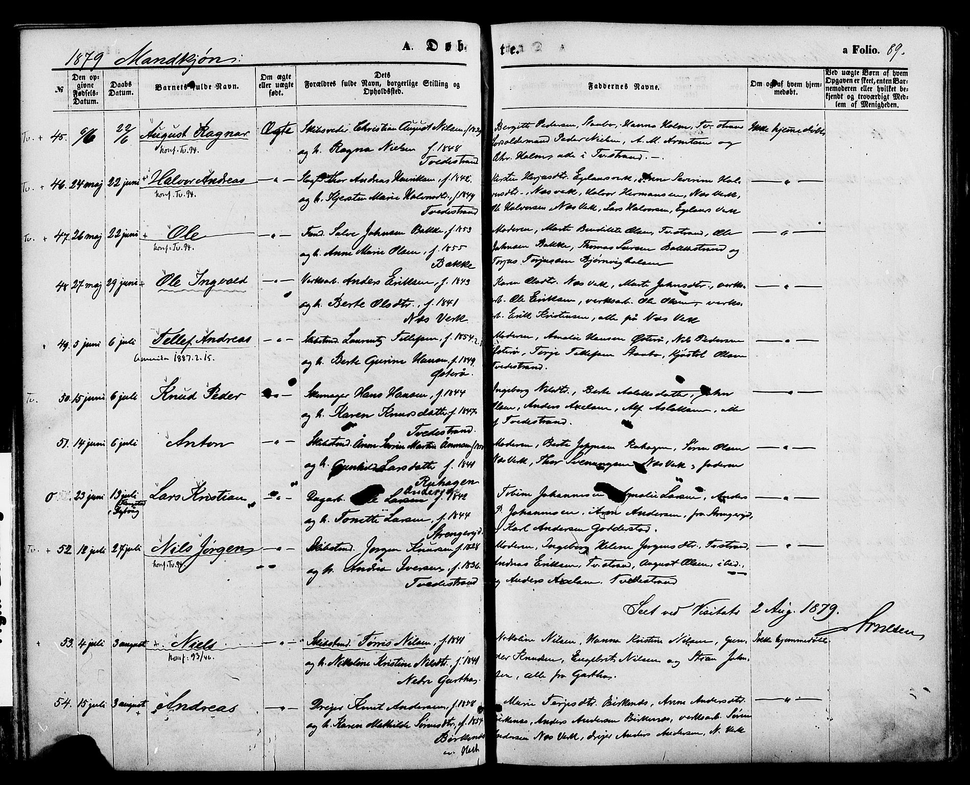 Holt sokneprestkontor, AV/SAK-1111-0021/F/Fa/L0010: Parish register (official) no. A 10, 1872-1885, p. 89