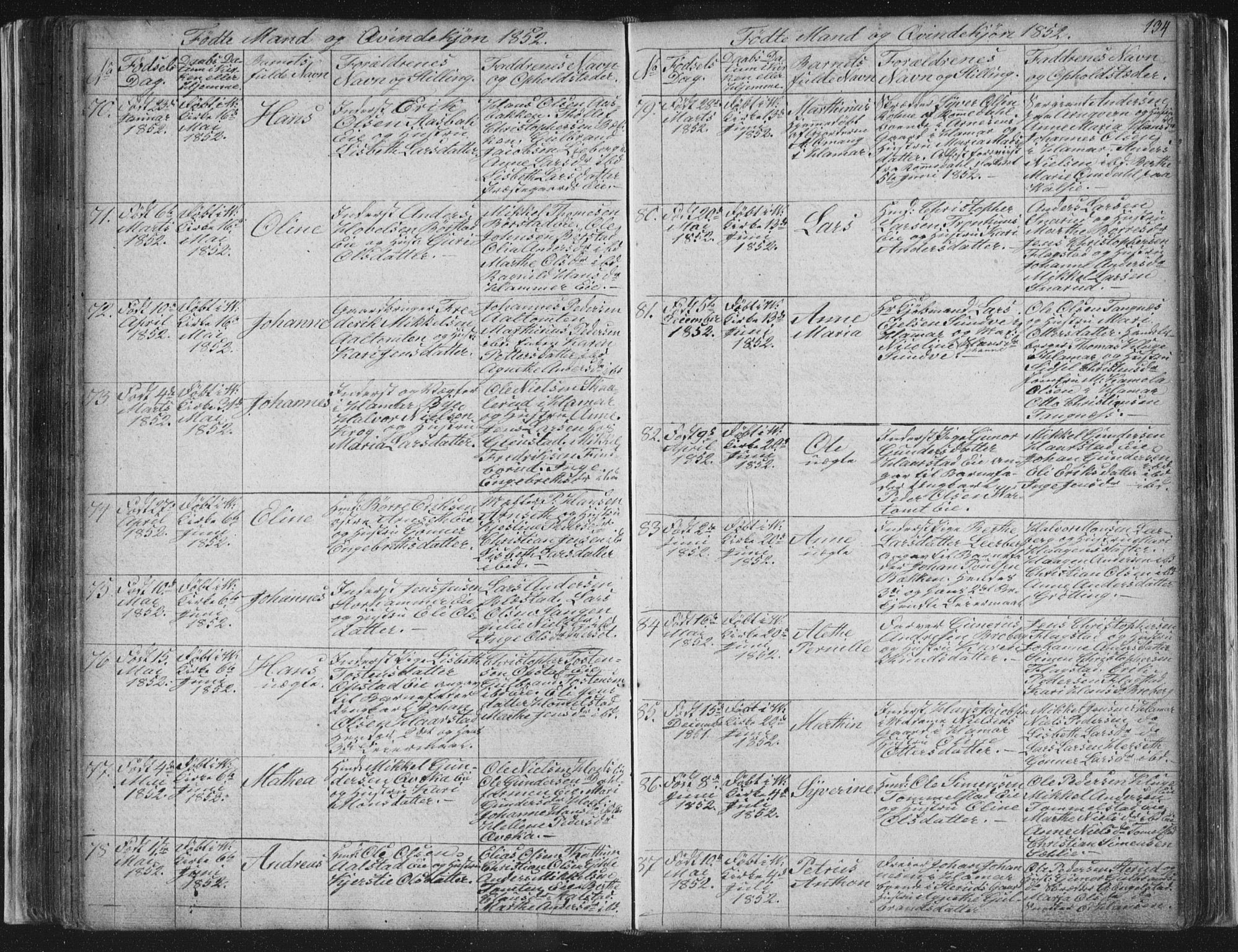 Vang prestekontor, Hedmark, AV/SAH-PREST-008/H/Ha/Hab/L0008: Parish register (copy) no. 8, 1832-1854, p. 134