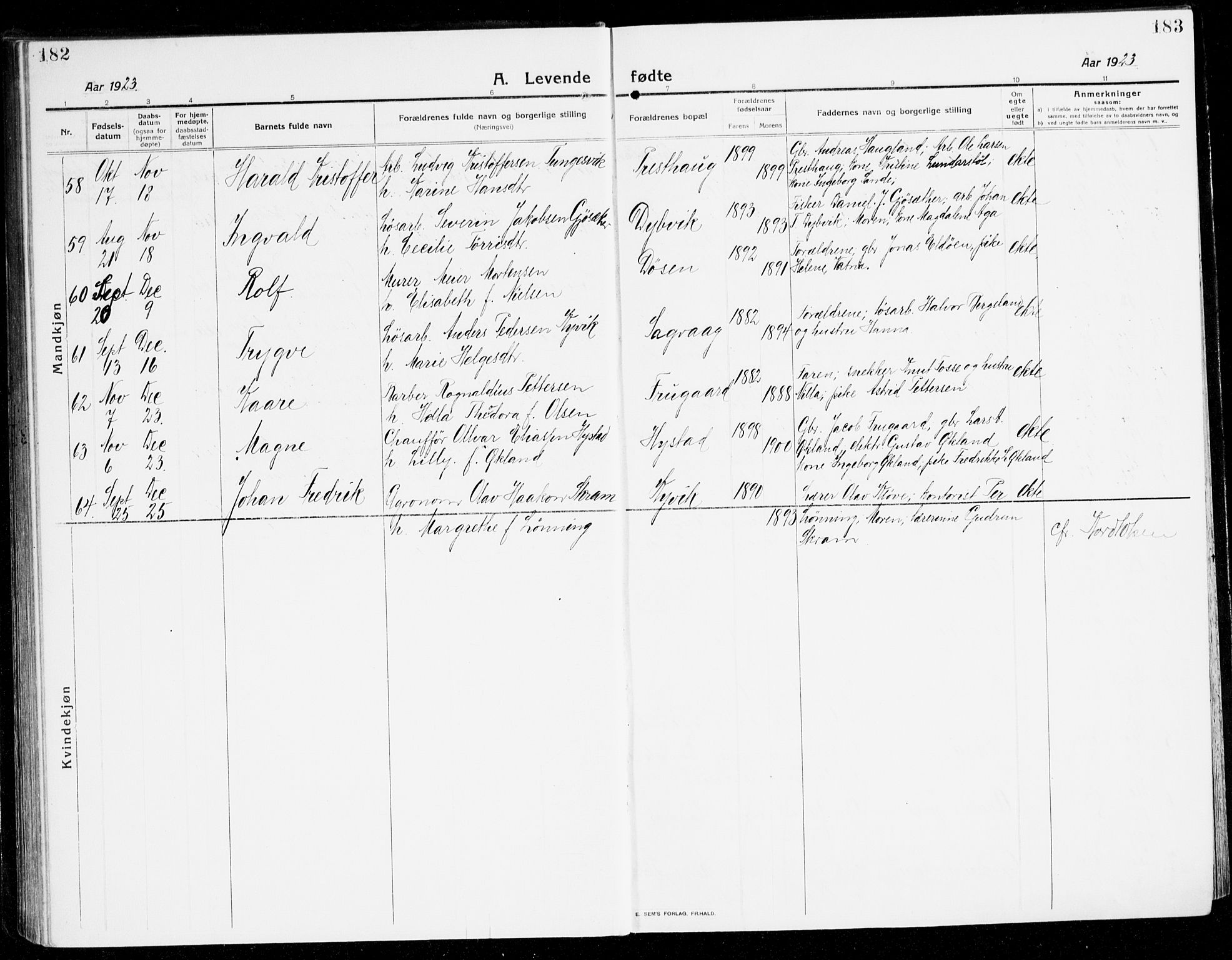 Stord sokneprestembete, SAB/A-78201/H/Haa: Parish register (official) no. B 3, 1913-1925, p. 182-183