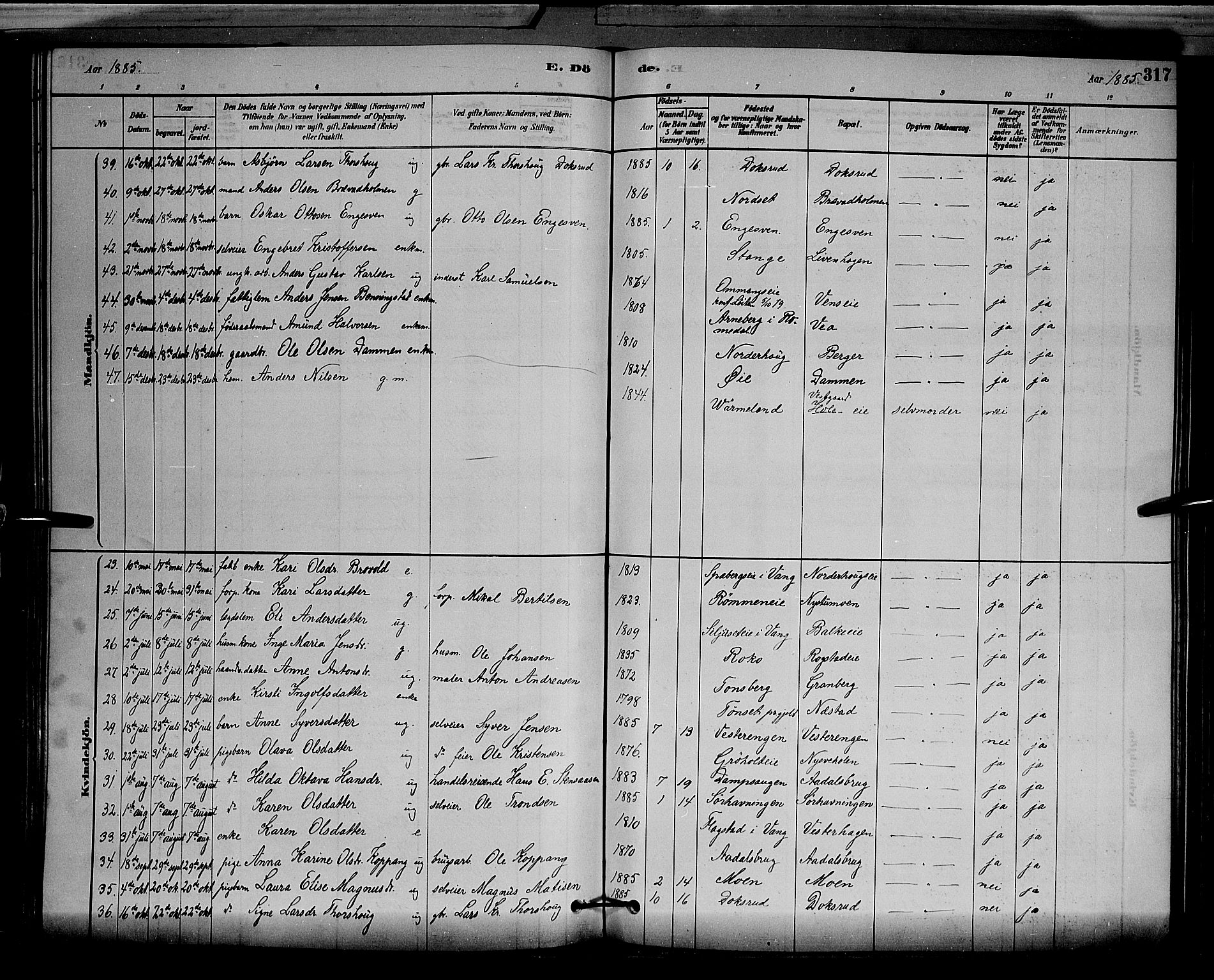 Løten prestekontor, SAH/PREST-022/L/La/L0005: Parish register (copy) no. 5, 1878-1891, p. 317