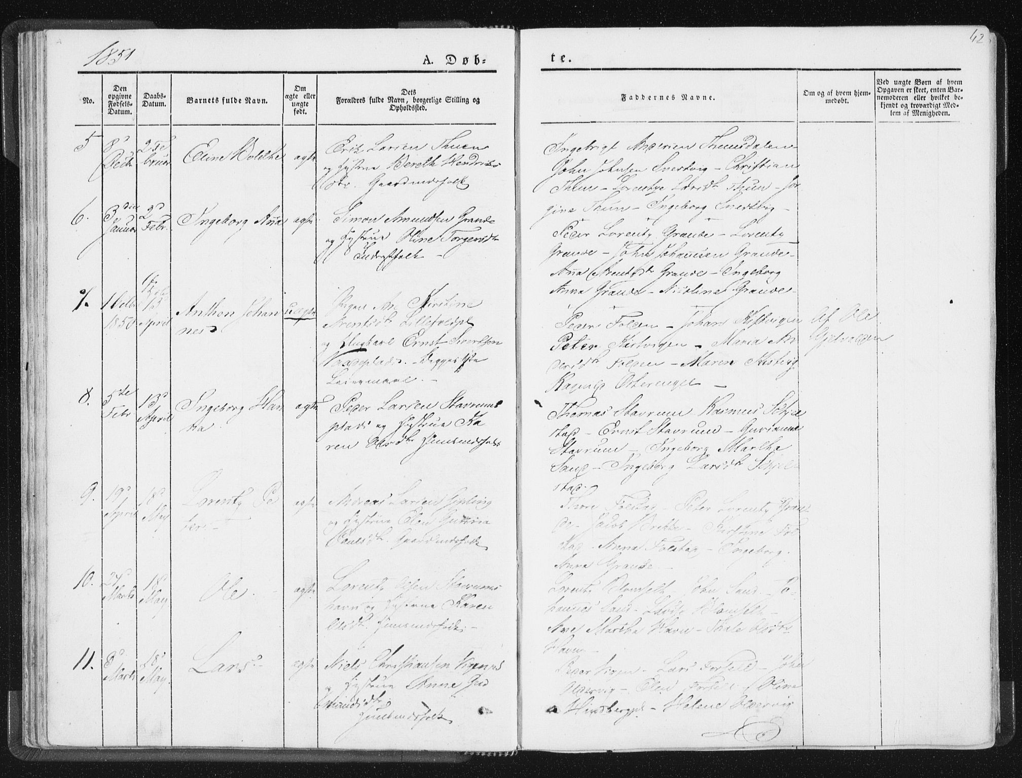 Ministerialprotokoller, klokkerbøker og fødselsregistre - Nord-Trøndelag, SAT/A-1458/744/L0418: Parish register (official) no. 744A02, 1843-1866, p. 42