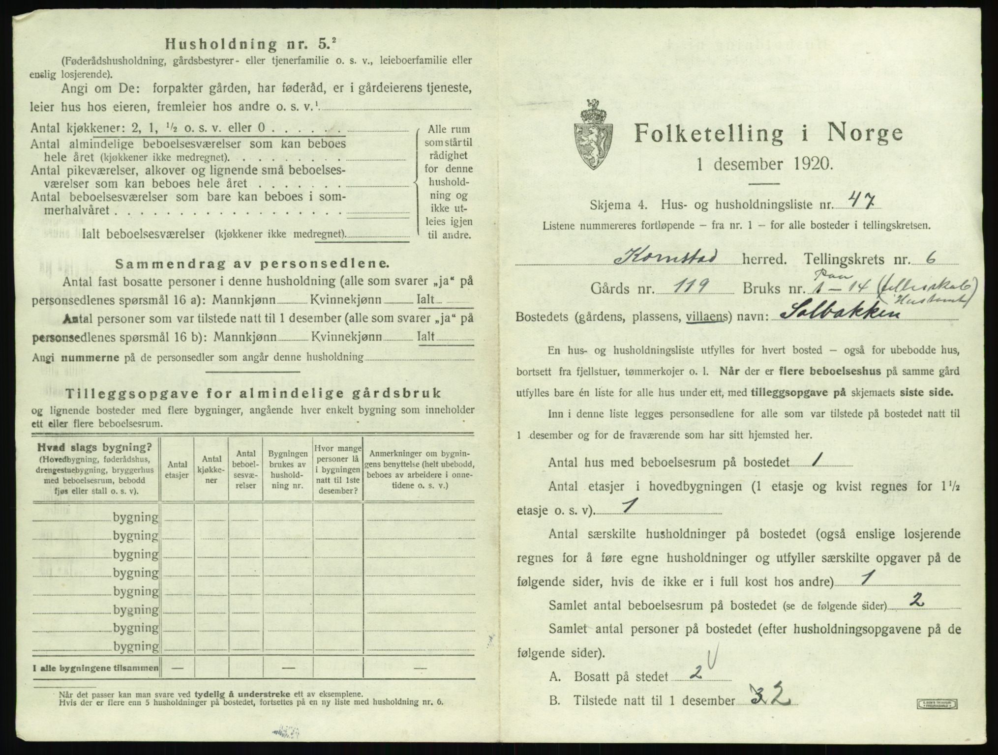 SAT, 1920 census for Kornstad, 1920, p. 523