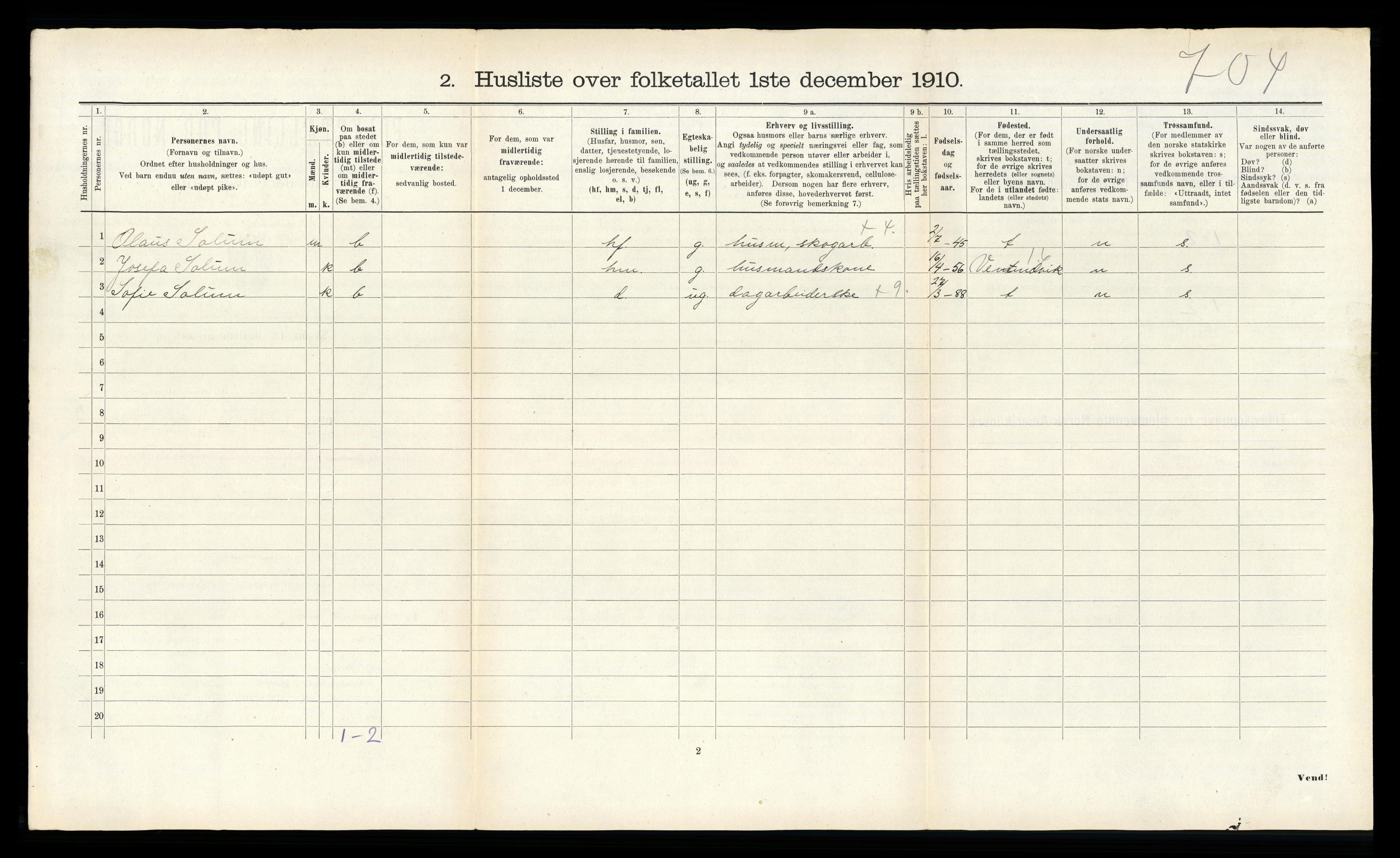 RA, 1910 census for Klinga, 1910, p. 306