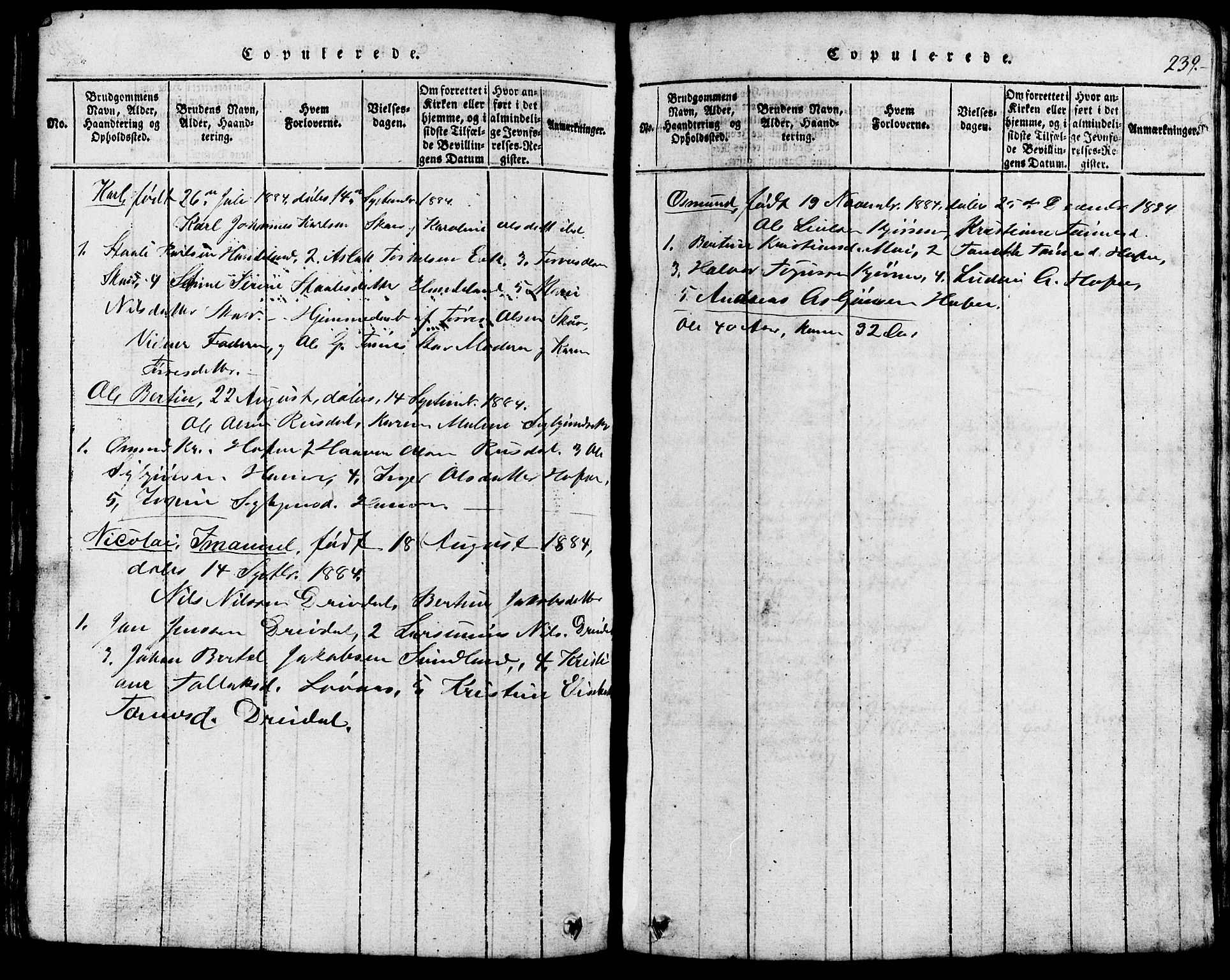 Lund sokneprestkontor, SAST/A-101809/S07/L0002: Parish register (copy) no. B 2, 1816-1832, p. 239