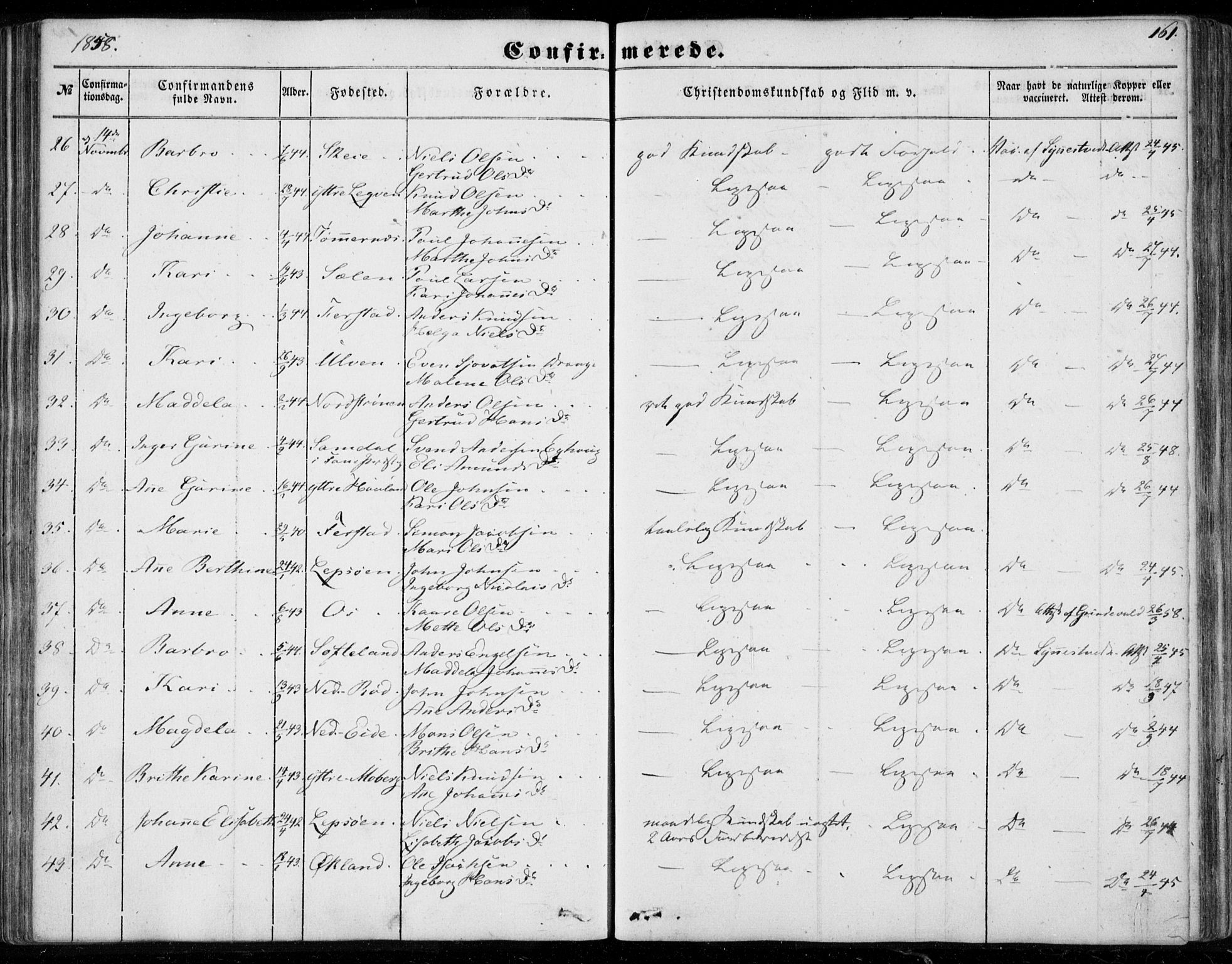 Os sokneprestembete, AV/SAB-A-99929: Parish register (official) no. A 16, 1851-1859, p. 161