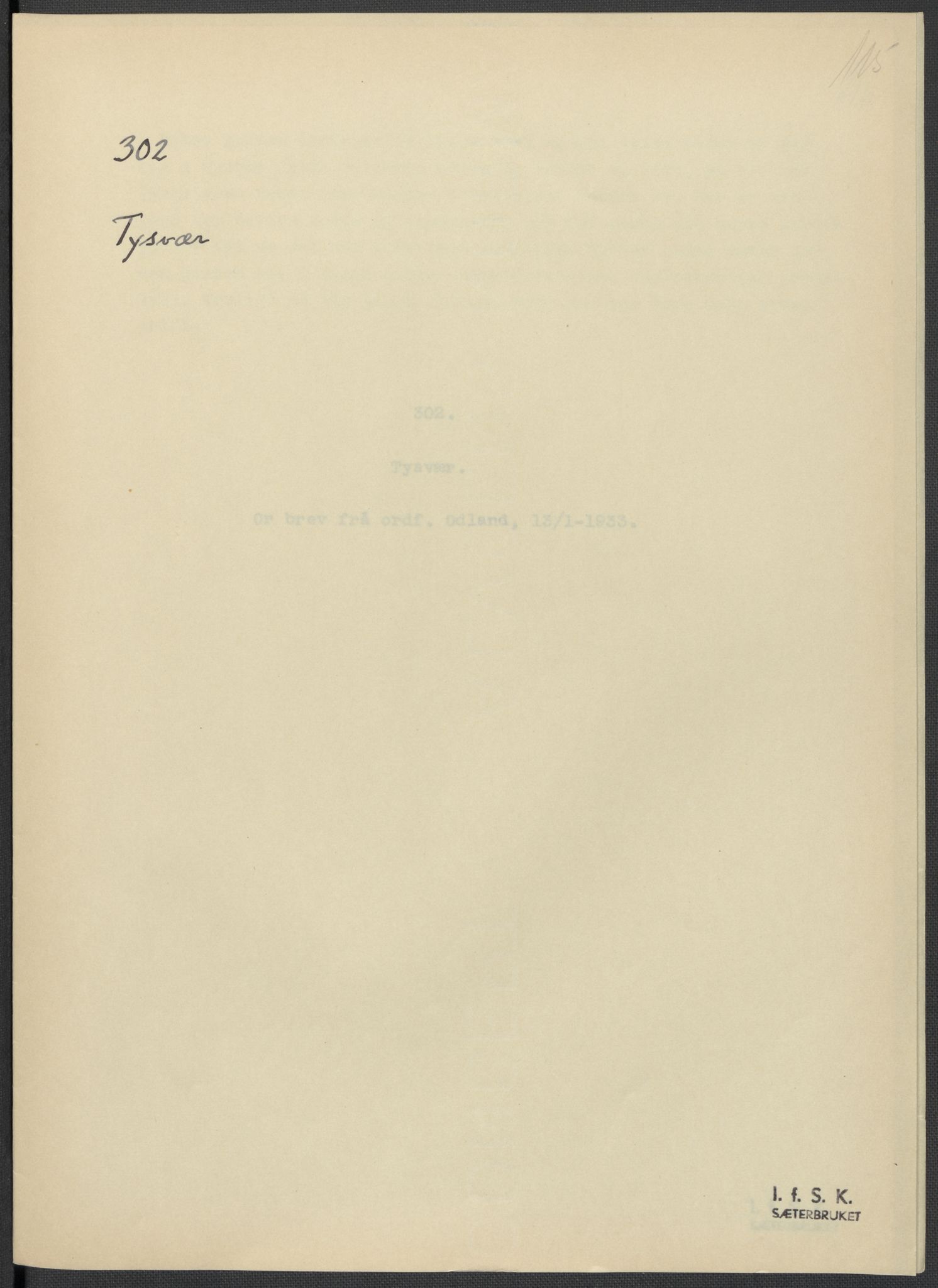 Instituttet for sammenlignende kulturforskning, RA/PA-0424/F/Fc/L0009/0002: Eske B9: / Rogaland (perm XXIII), 1932-1938, p. 115