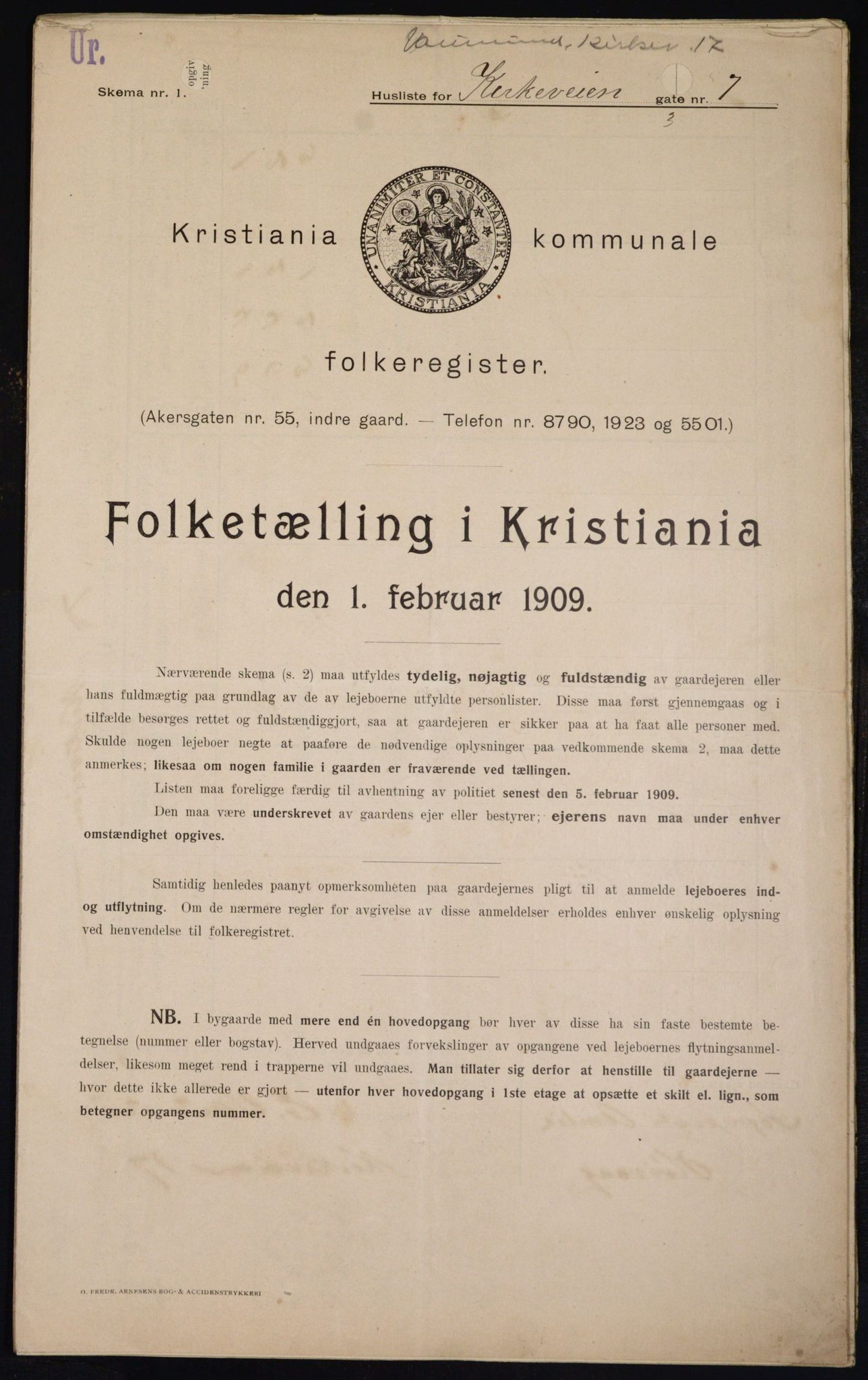 OBA, Municipal Census 1909 for Kristiania, 1909, p. 46453