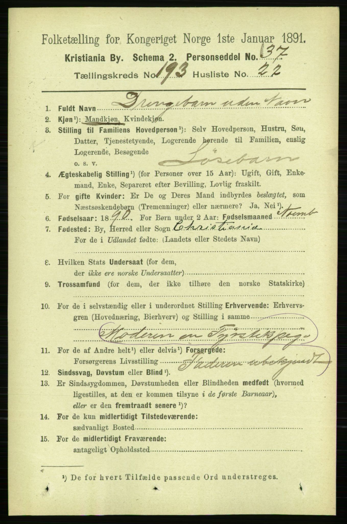 RA, 1891 census for 0301 Kristiania, 1891, p. 116613