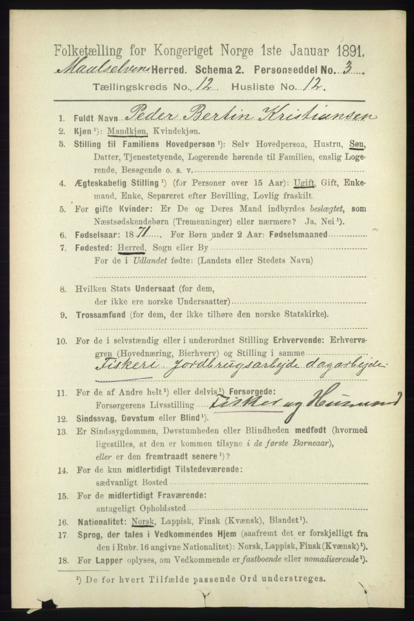 RA, 1891 census for 1924 Målselv, 1891, p. 3871