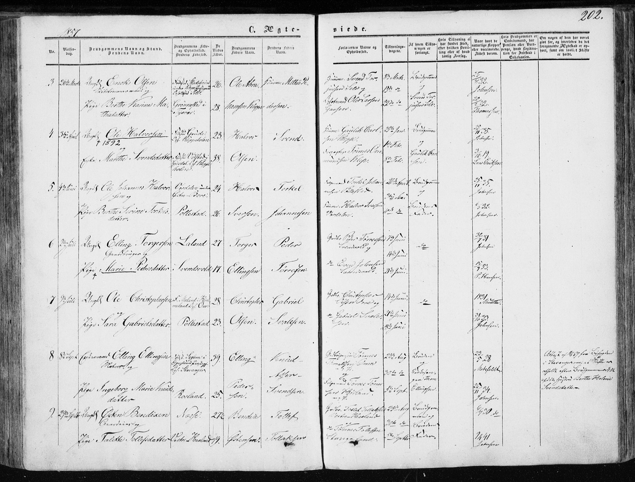 Klepp sokneprestkontor, AV/SAST-A-101803/001/3/30BA/L0005: Parish register (official) no. A 5, 1853-1870, p. 202