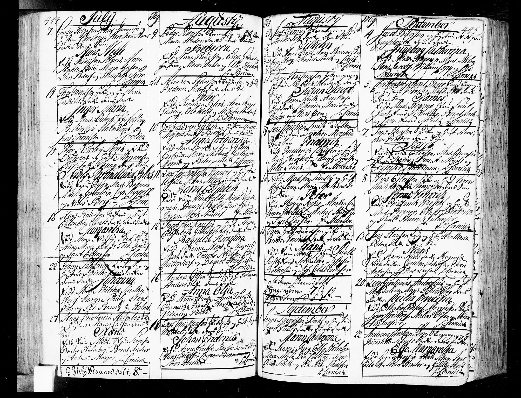 Oslo domkirke Kirkebøker, AV/SAO-A-10752/F/Fa/L0004: Parish register (official) no. 4, 1743-1786, p. 444-445