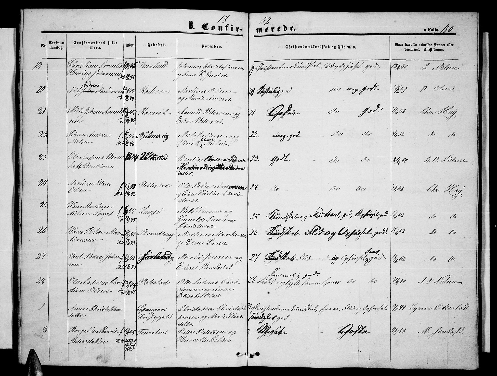 Ministerialprotokoller, klokkerbøker og fødselsregistre - Nordland, AV/SAT-A-1459/893/L1347: Parish register (copy) no. 893C02, 1858-1866, p. 150