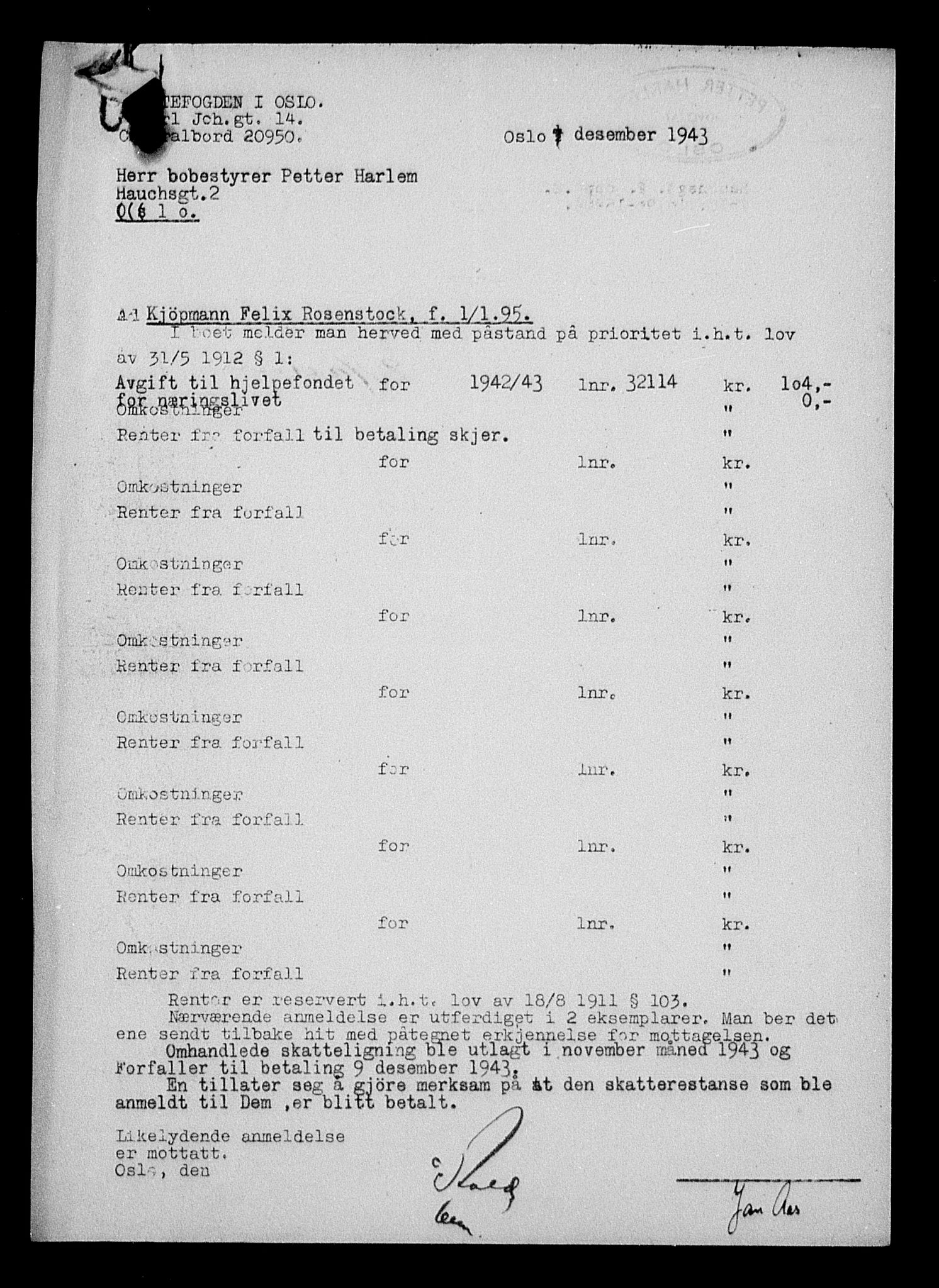 Justisdepartementet, Tilbakeføringskontoret for inndratte formuer, AV/RA-S-1564/H/Hc/Hcc/L0974: --, 1945-1947, p. 275