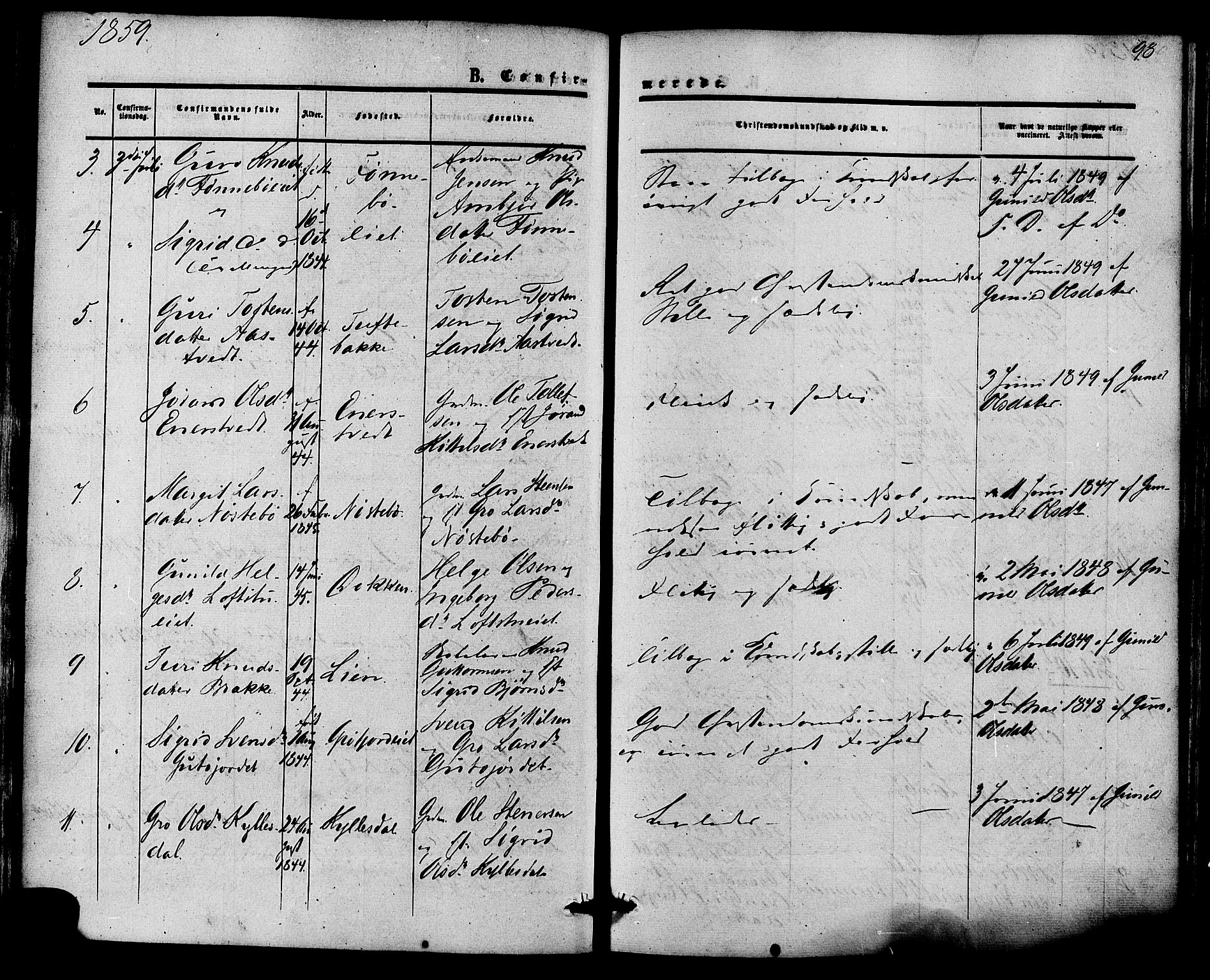 Nore kirkebøker, AV/SAKO-A-238/F/Fa/L0003: Parish register (official) no. I 3, 1858-1866, p. 98