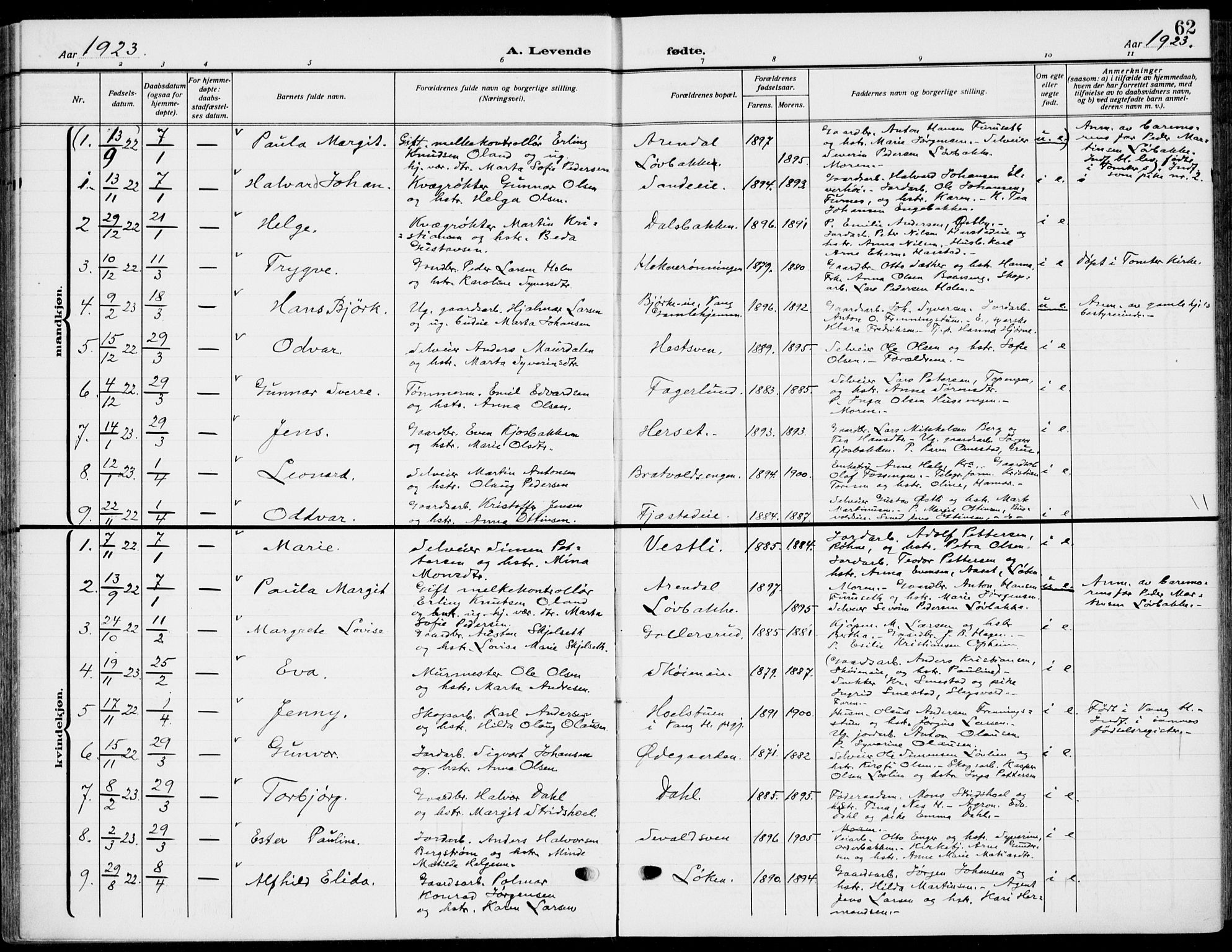 Romedal prestekontor, AV/SAH-PREST-004/K/L0012: Parish register (official) no. 12, 1913-1935, p. 62