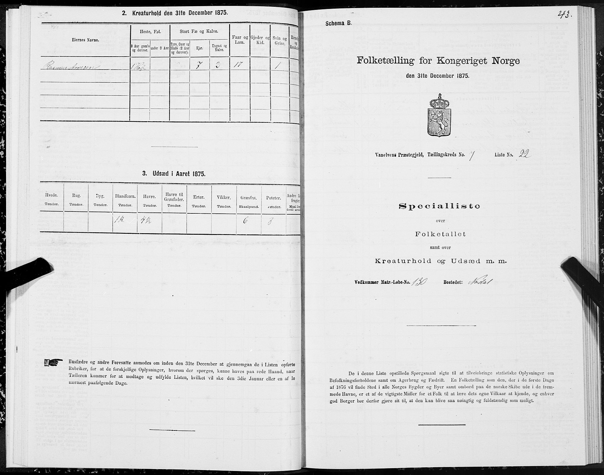 SAT, 1875 census for 1511P Vanylven, 1875, p. 4043