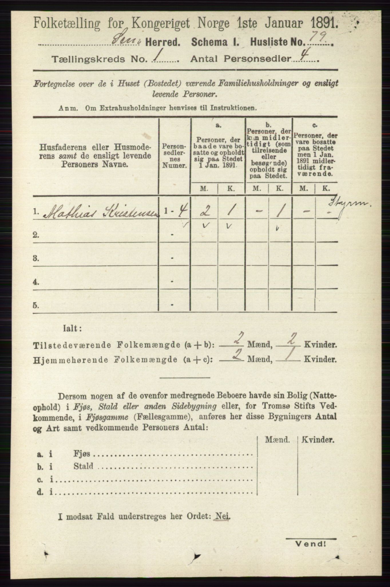 RA, 1891 census for 0721 Sem, 1891, p. 118