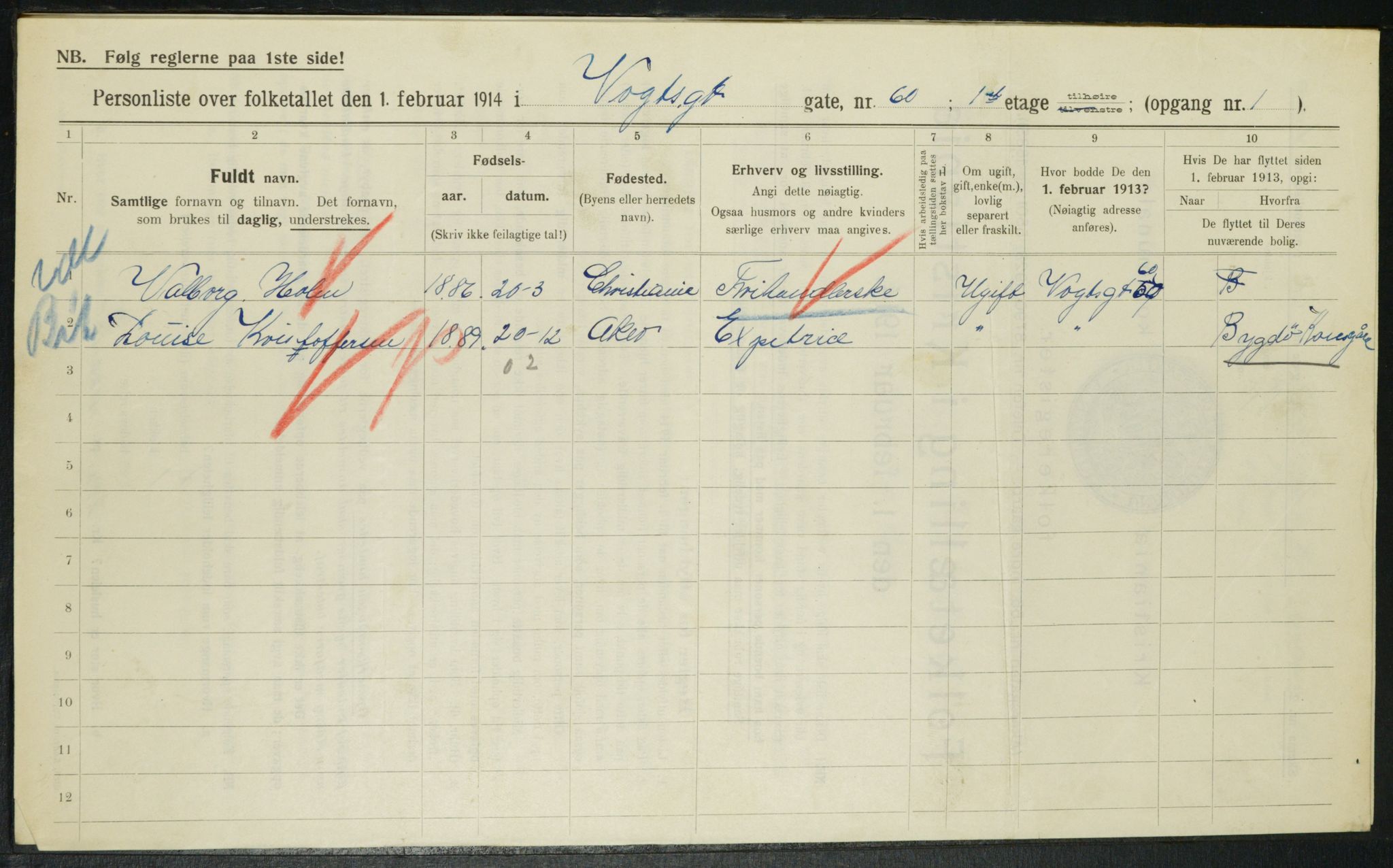 OBA, Municipal Census 1914 for Kristiania, 1914, p. 126444