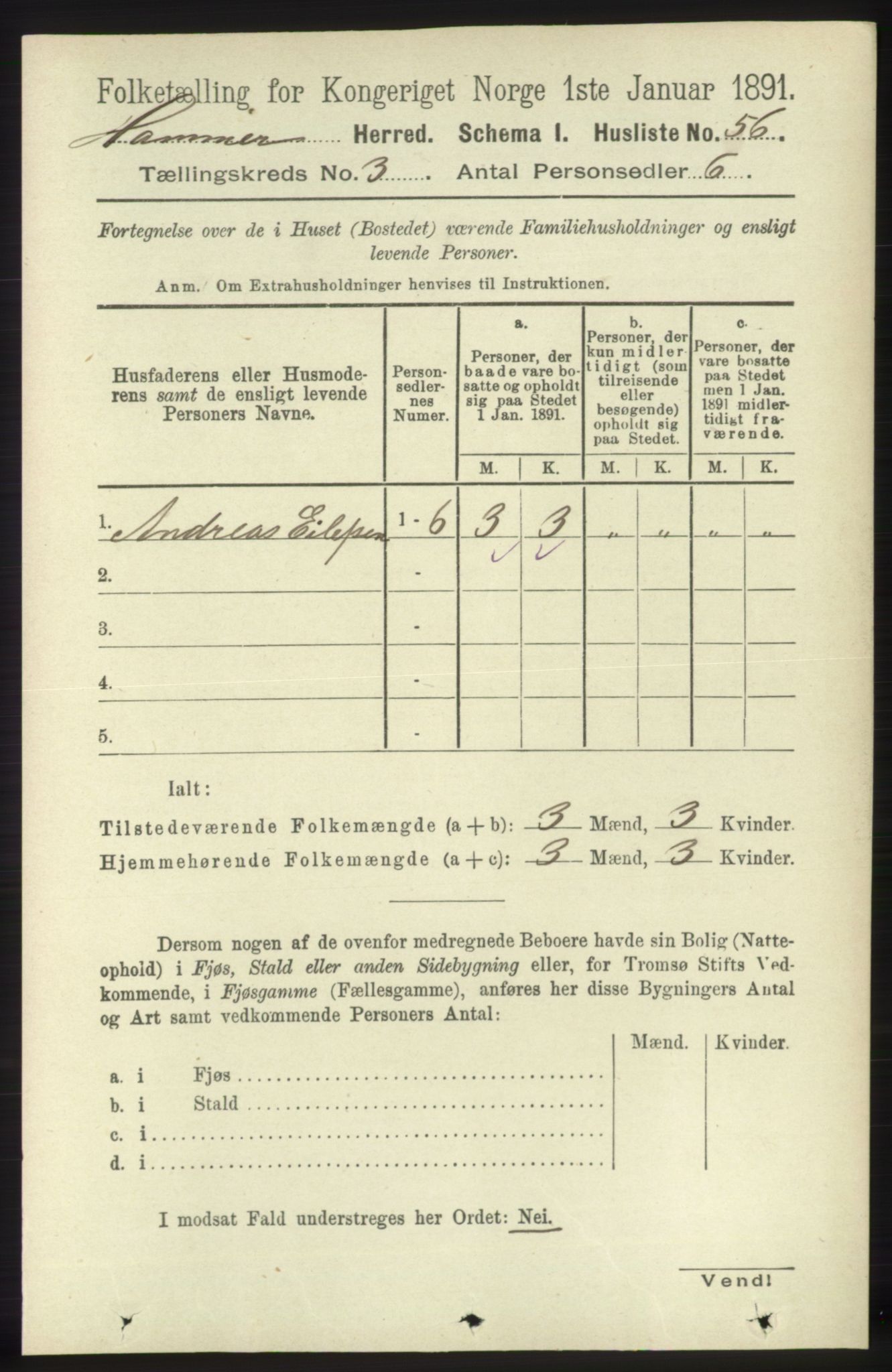 RA, 1891 census for 1254 Hamre, 1891, p. 531