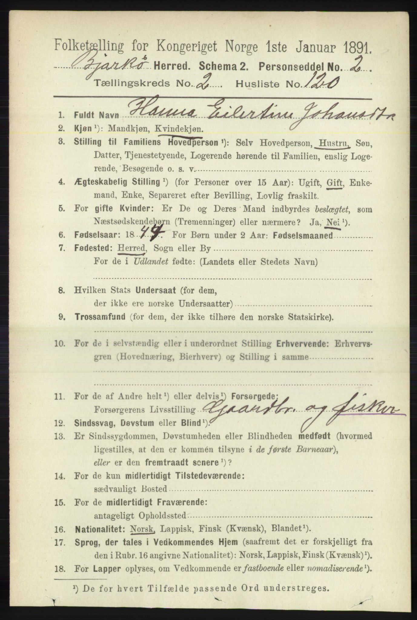 RA, 1891 census for 1915 Bjarkøy, 1891, p. 1466