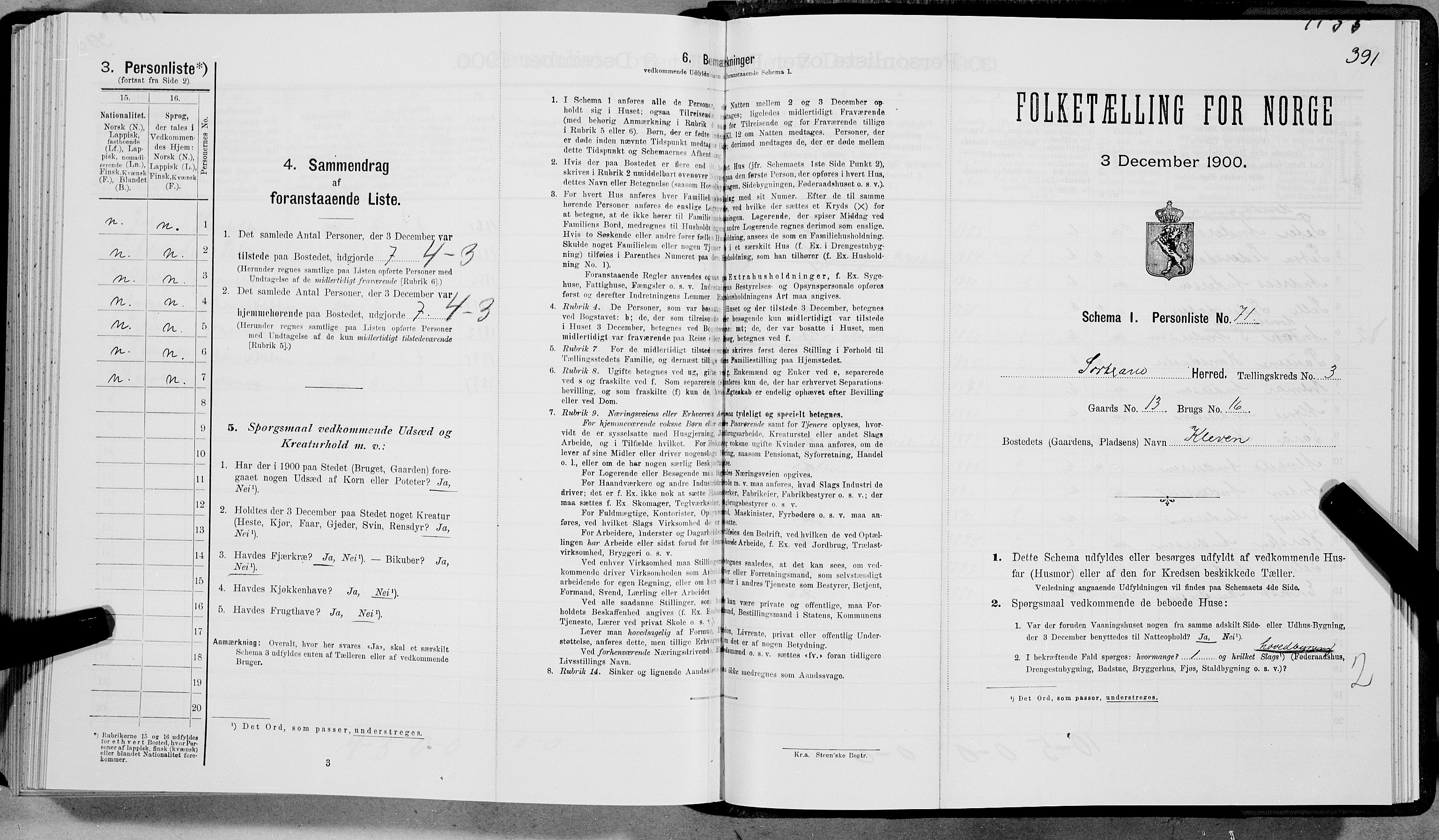 SAT, 1900 census for Sortland, 1900, p. 400