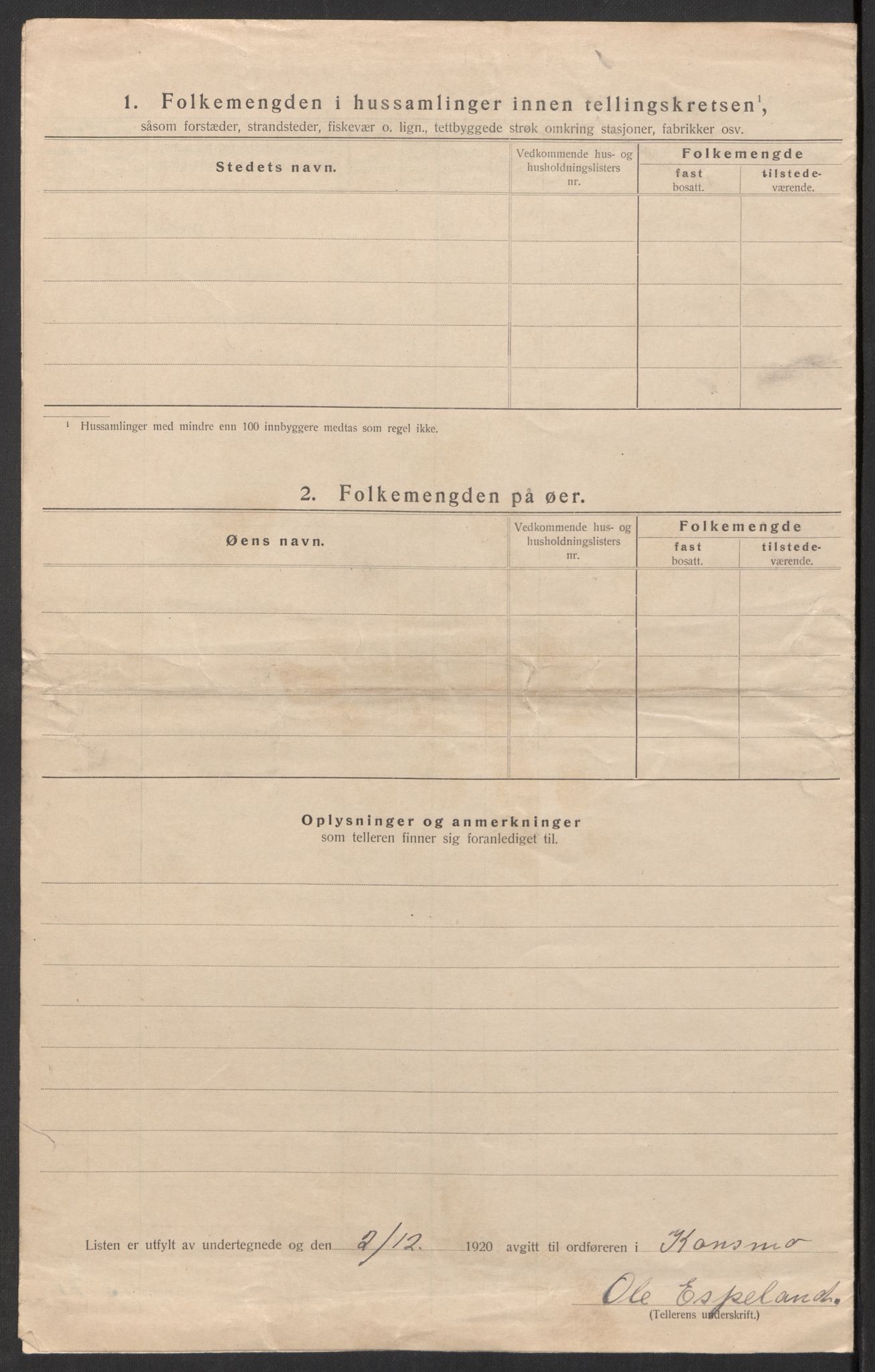SAK, 1920 census for Konsmo, 1920, p. 11