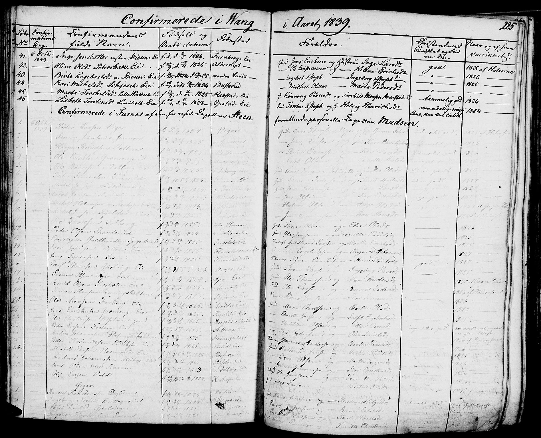 Vang prestekontor, Hedmark, AV/SAH-PREST-008/H/Ha/Haa/L0009: Parish register (official) no. 9, 1826-1841, p. 225