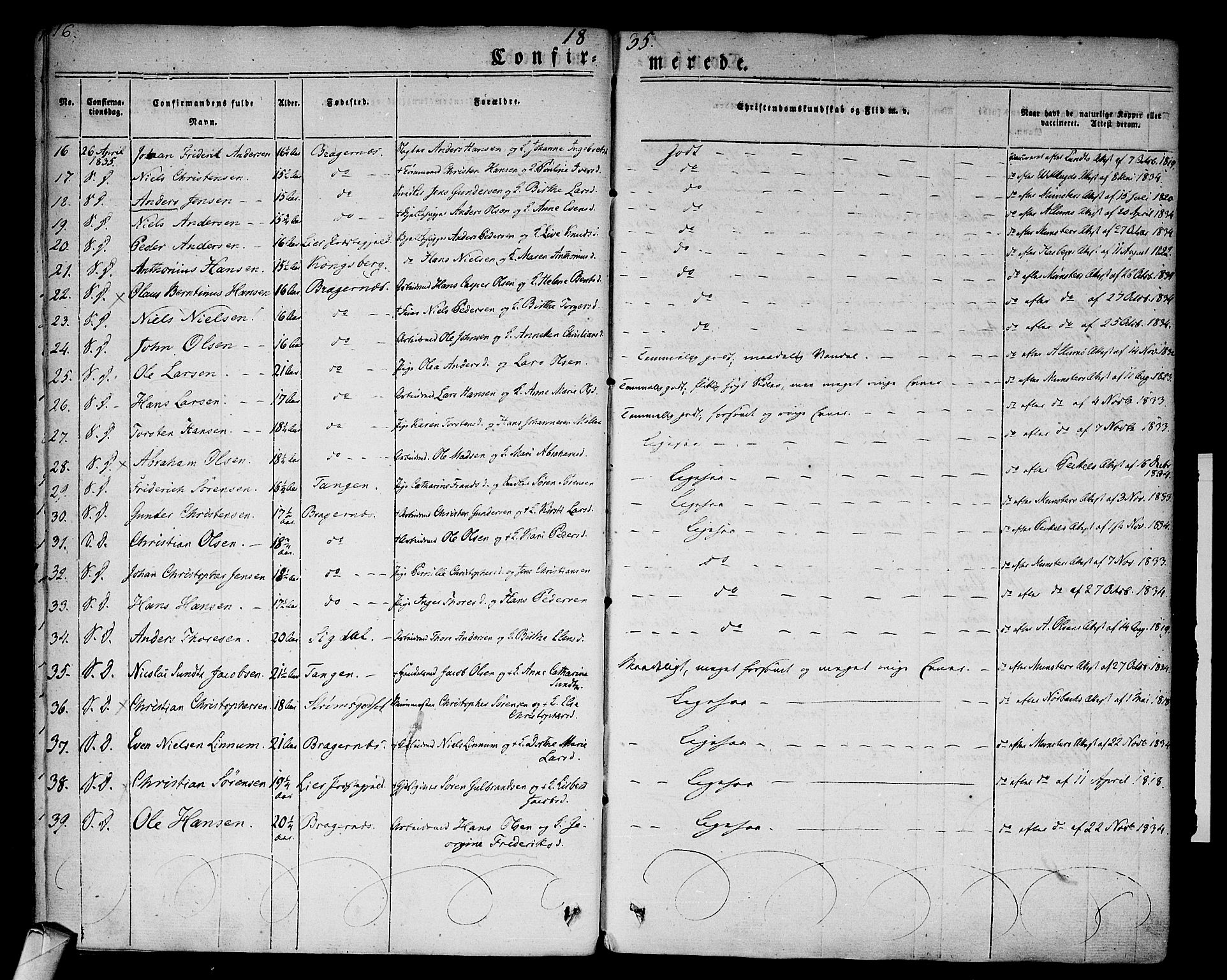 Bragernes kirkebøker, SAKO/A-6/F/Fc/L0001: Parish register (official) no. III 1, 1830-1853, p. 16