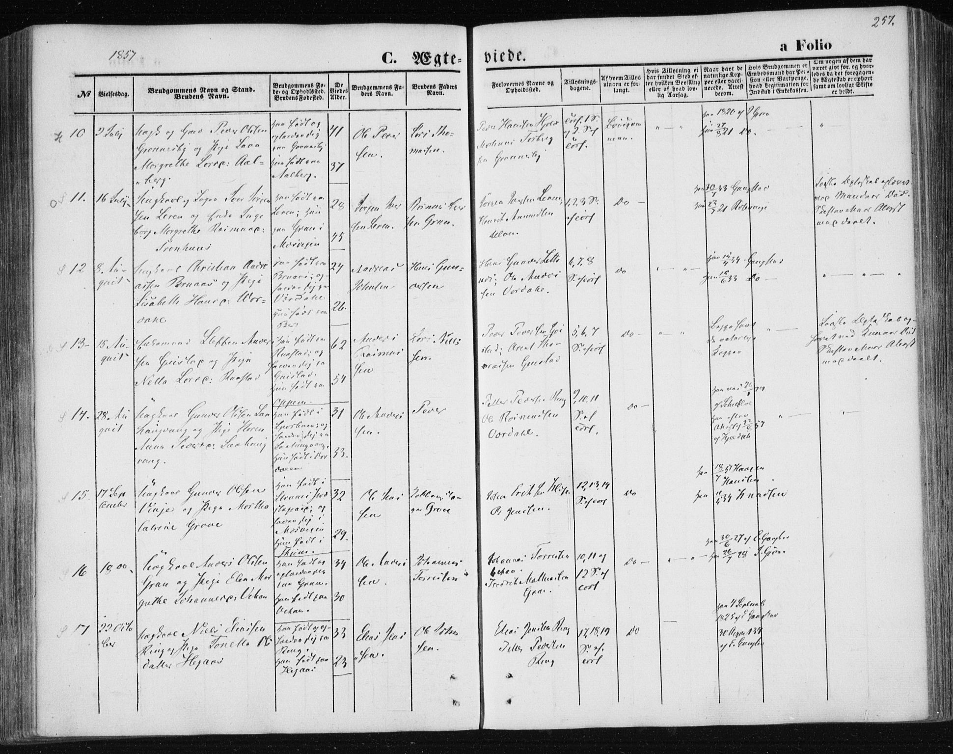 Ministerialprotokoller, klokkerbøker og fødselsregistre - Nord-Trøndelag, SAT/A-1458/730/L0283: Parish register (official) no. 730A08, 1855-1865, p. 257