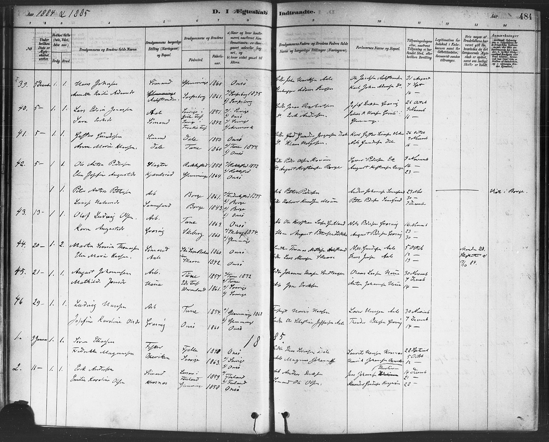 Onsøy prestekontor Kirkebøker, SAO/A-10914/F/Fa/L0006: Parish register (official) no. I 6, 1878-1898, p. 484