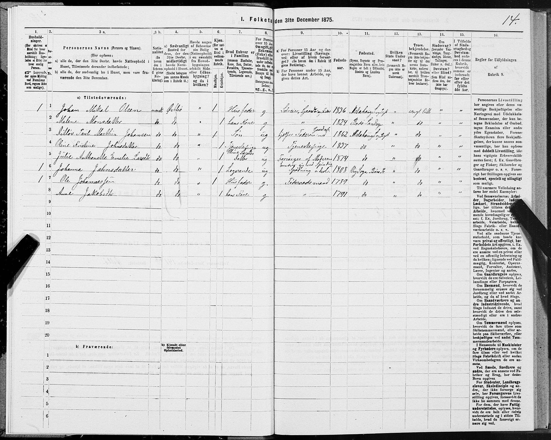 SAT, 1875 census for 1820P Alstahaug, 1875, p. 1614