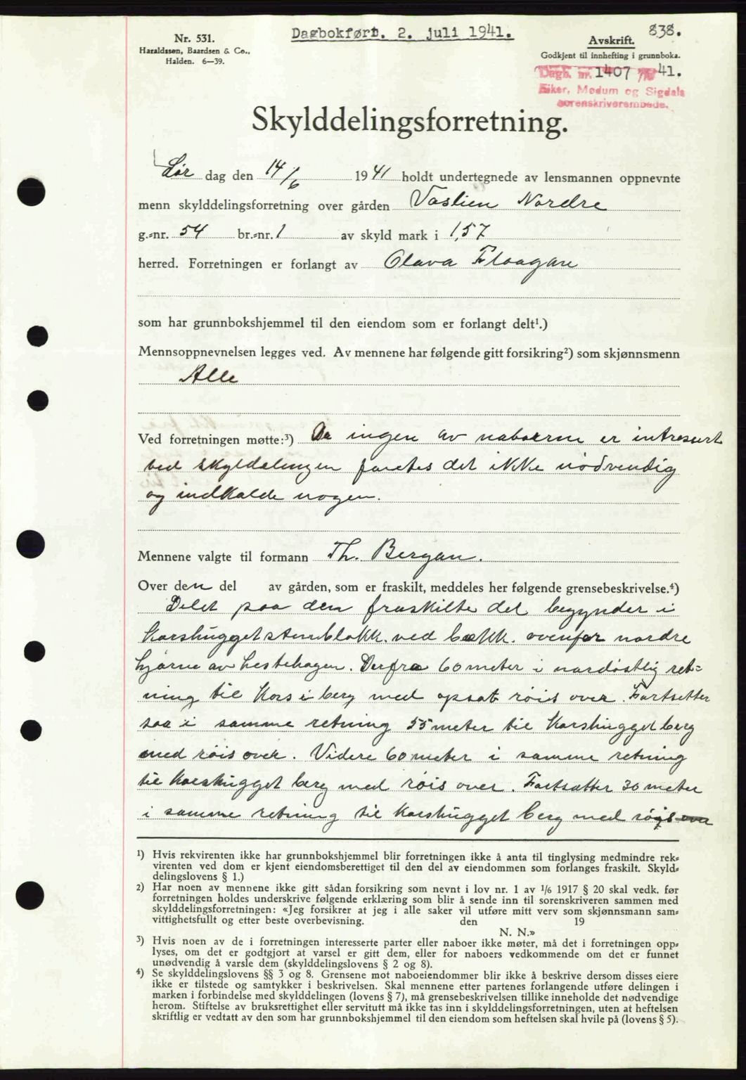 Eiker, Modum og Sigdal sorenskriveri, SAKO/A-123/G/Ga/Gab/L0043: Mortgage book no. A13, 1940-1941, Diary no: : 1407/1941