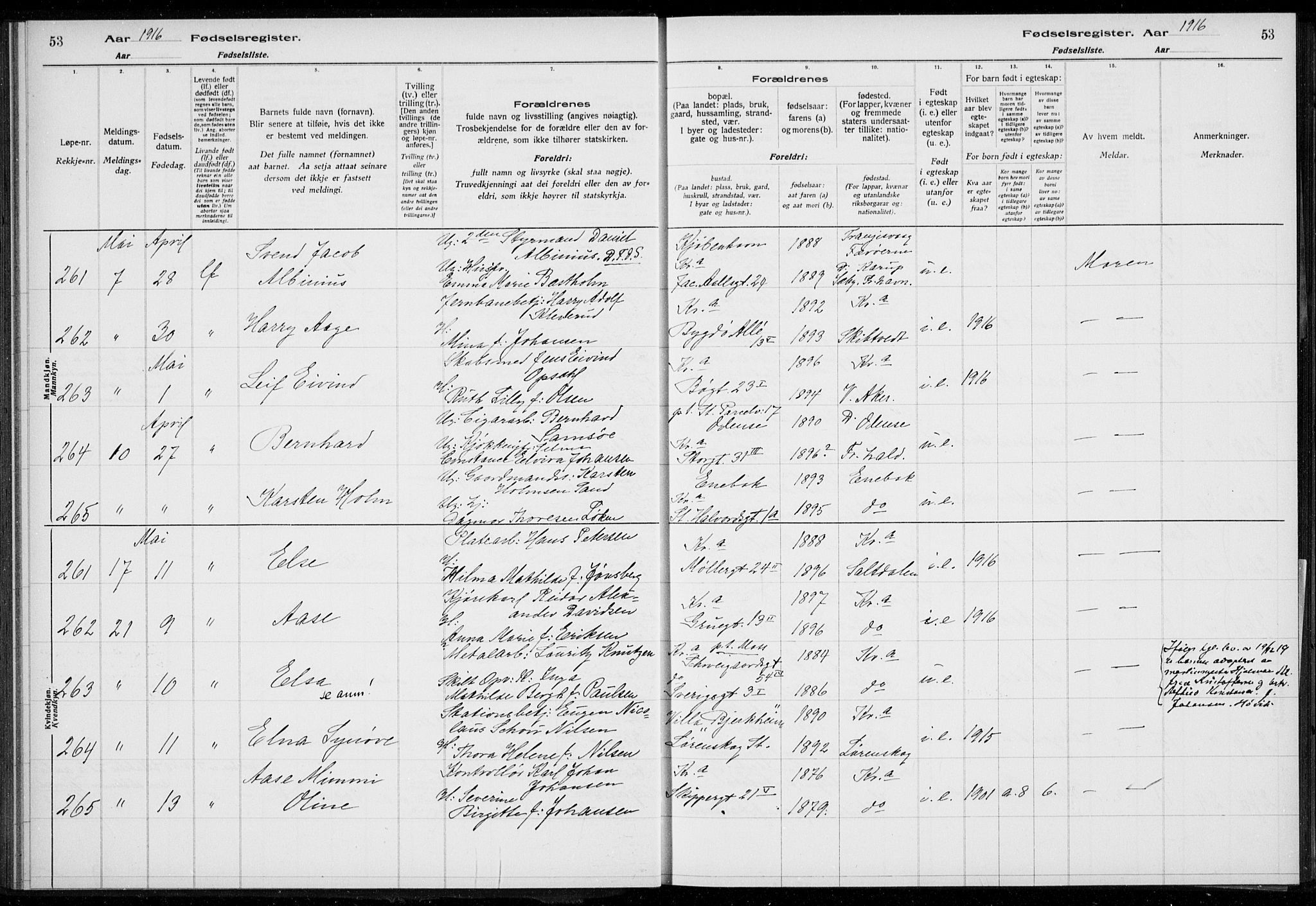 Rikshospitalet prestekontor Kirkebøker, SAO/A-10309b/J/L0001: Birth register no. 1, 1916-1916, p. 53