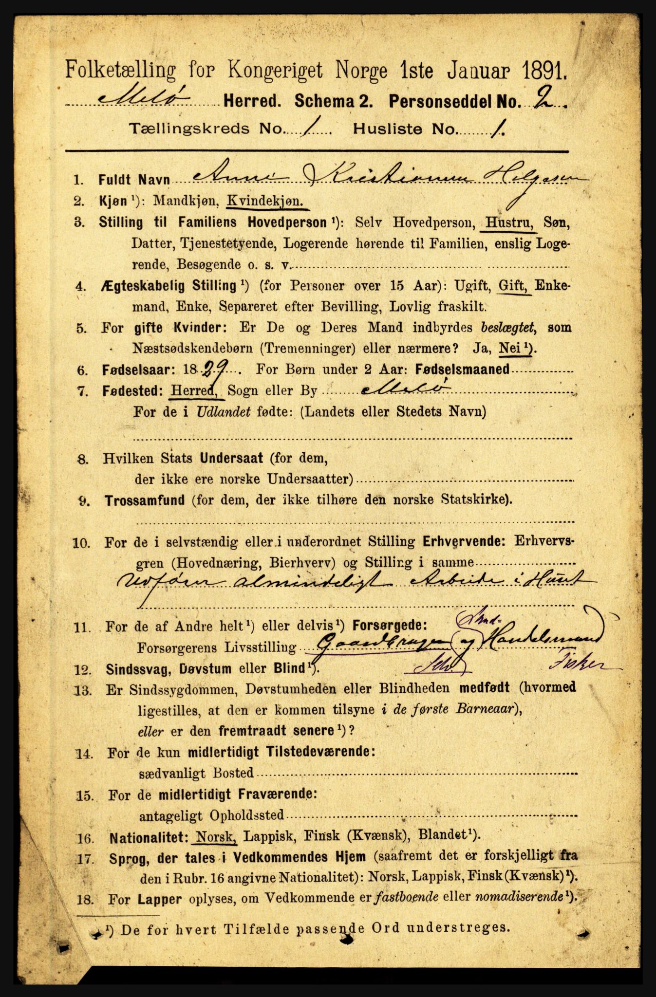 RA, 1891 census for 1837 Meløy, 1891, p. 109