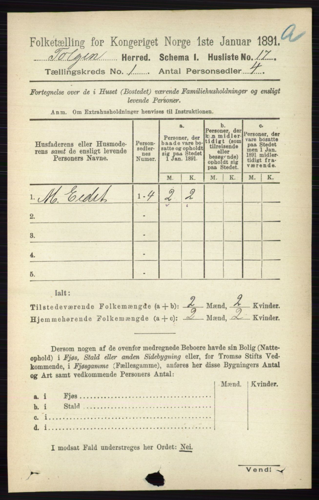 RA, 1891 census for 0436 Tolga, 1891, p. 62