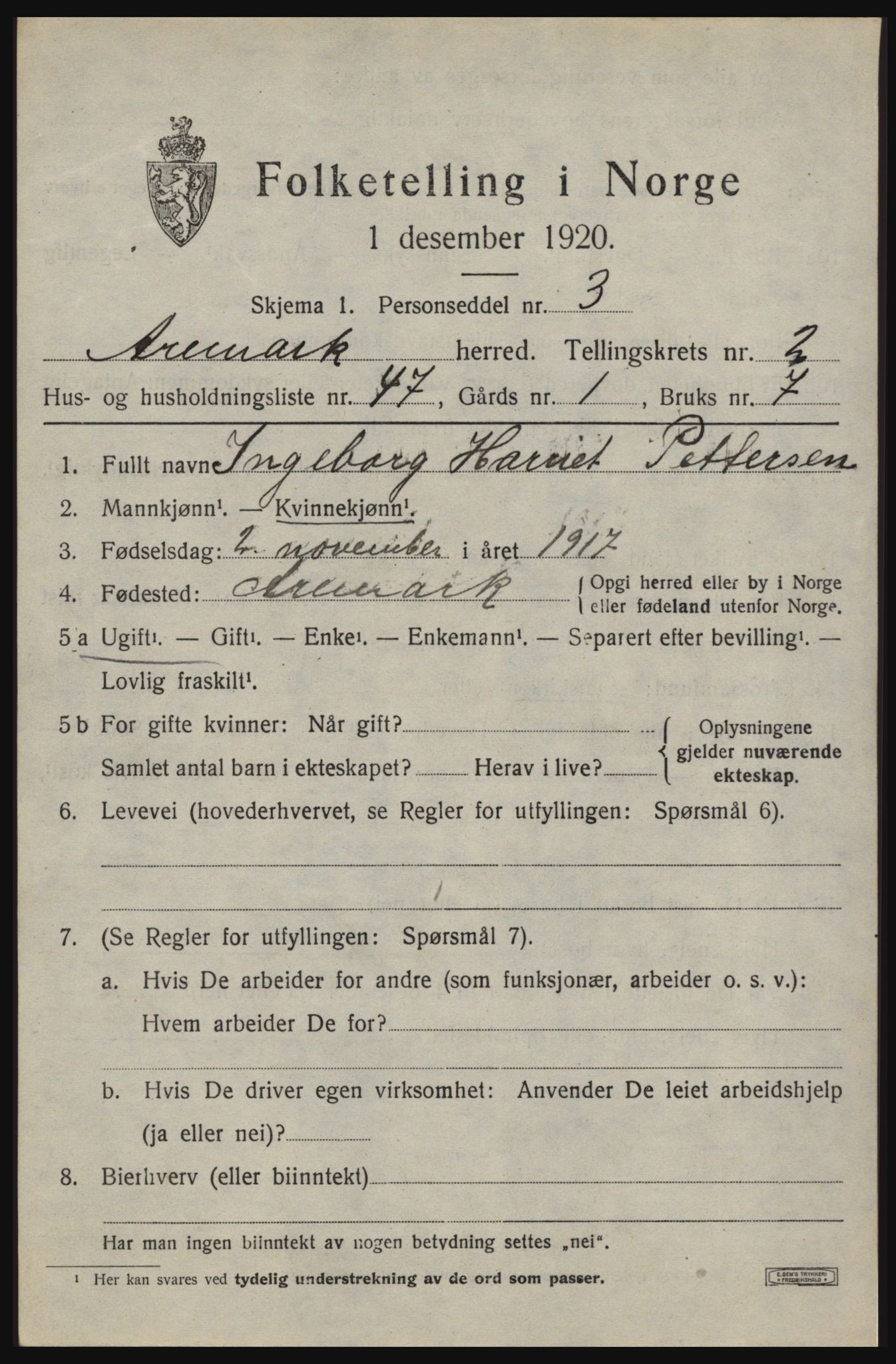 SAO, 1920 census for Aremark, 1920, p. 2113