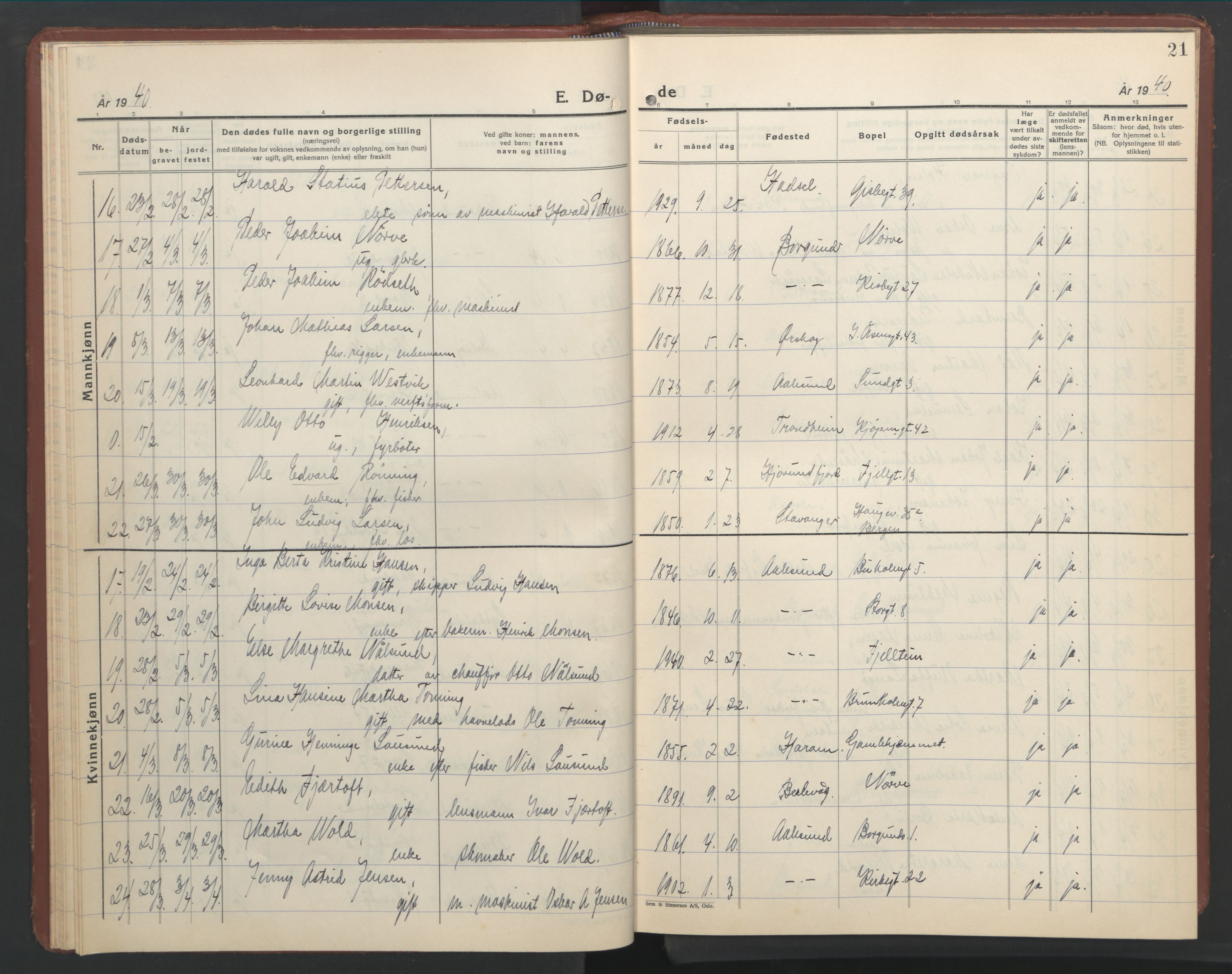 Ministerialprotokoller, klokkerbøker og fødselsregistre - Møre og Romsdal, AV/SAT-A-1454/529/L0478: Parish register (copy) no. 529C15, 1938-1951, p. 21