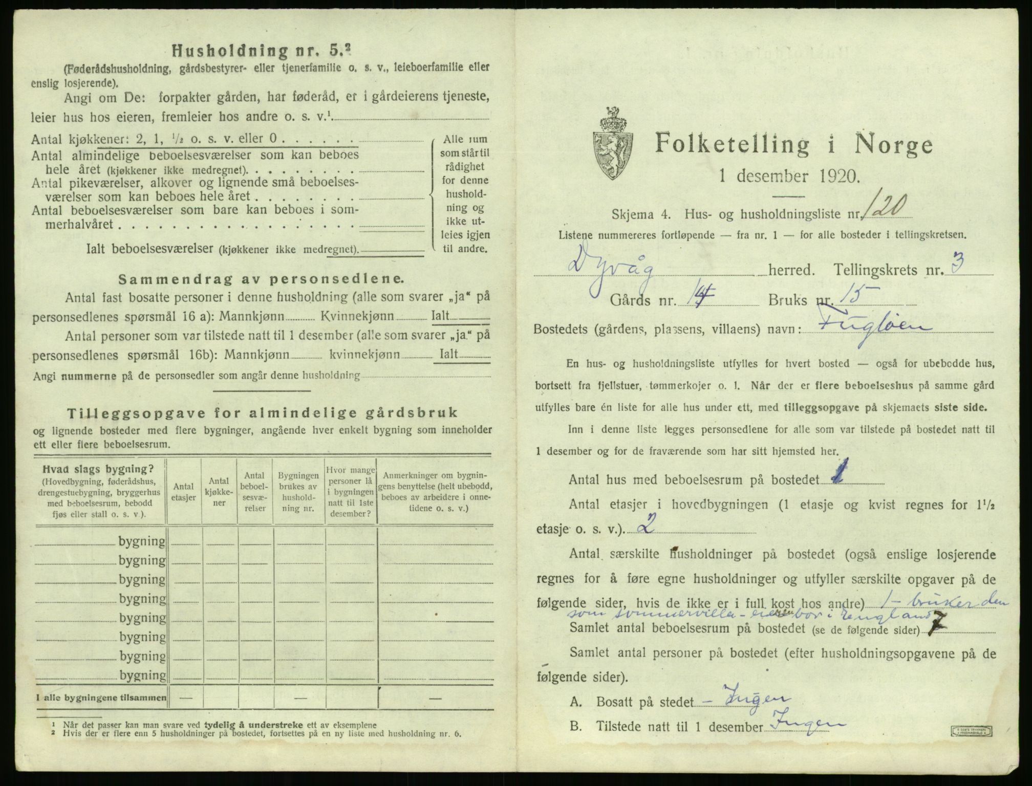 SAK, 1920 census for Dypvåg, 1920, p. 541