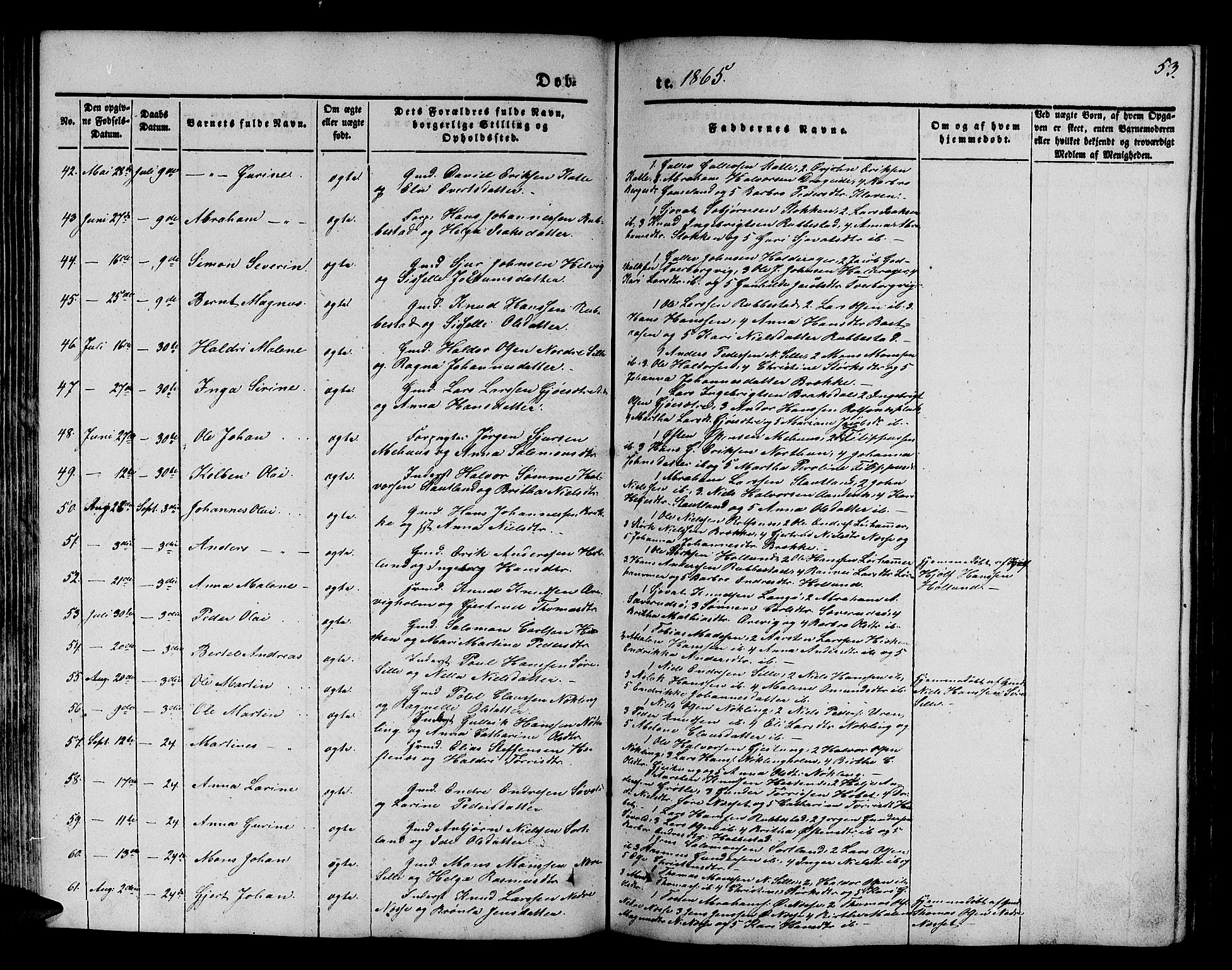 Finnås sokneprestembete, SAB/A-99925/H/Ha/Hab/Habb/L0001: Parish register (copy) no. B 1, 1851-1870, p. 53